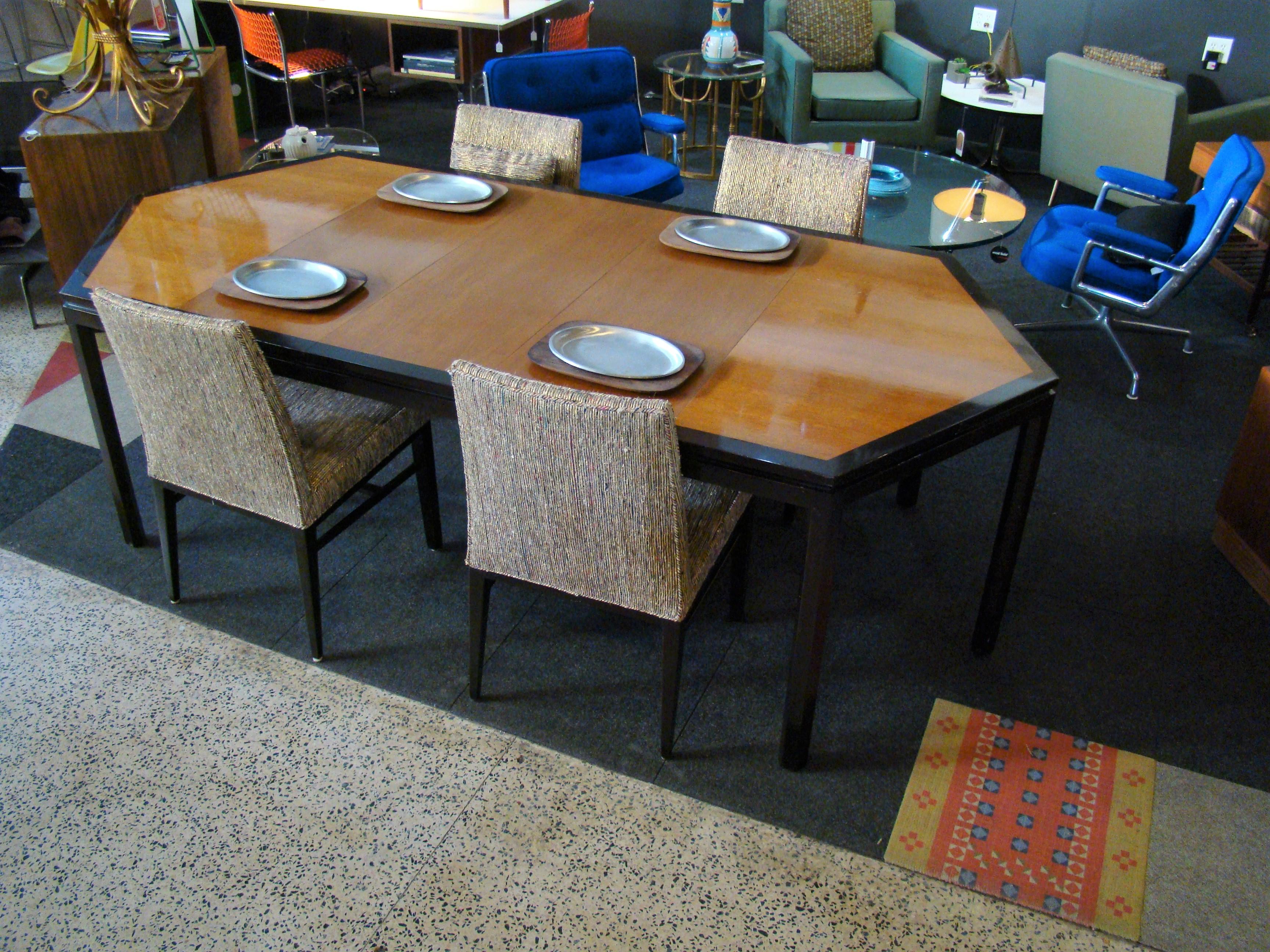 Walnut and Ebonized Mahogany Hex Dining Table by Edward Wormley for Dunbar In Fair Condition In Denver, CO