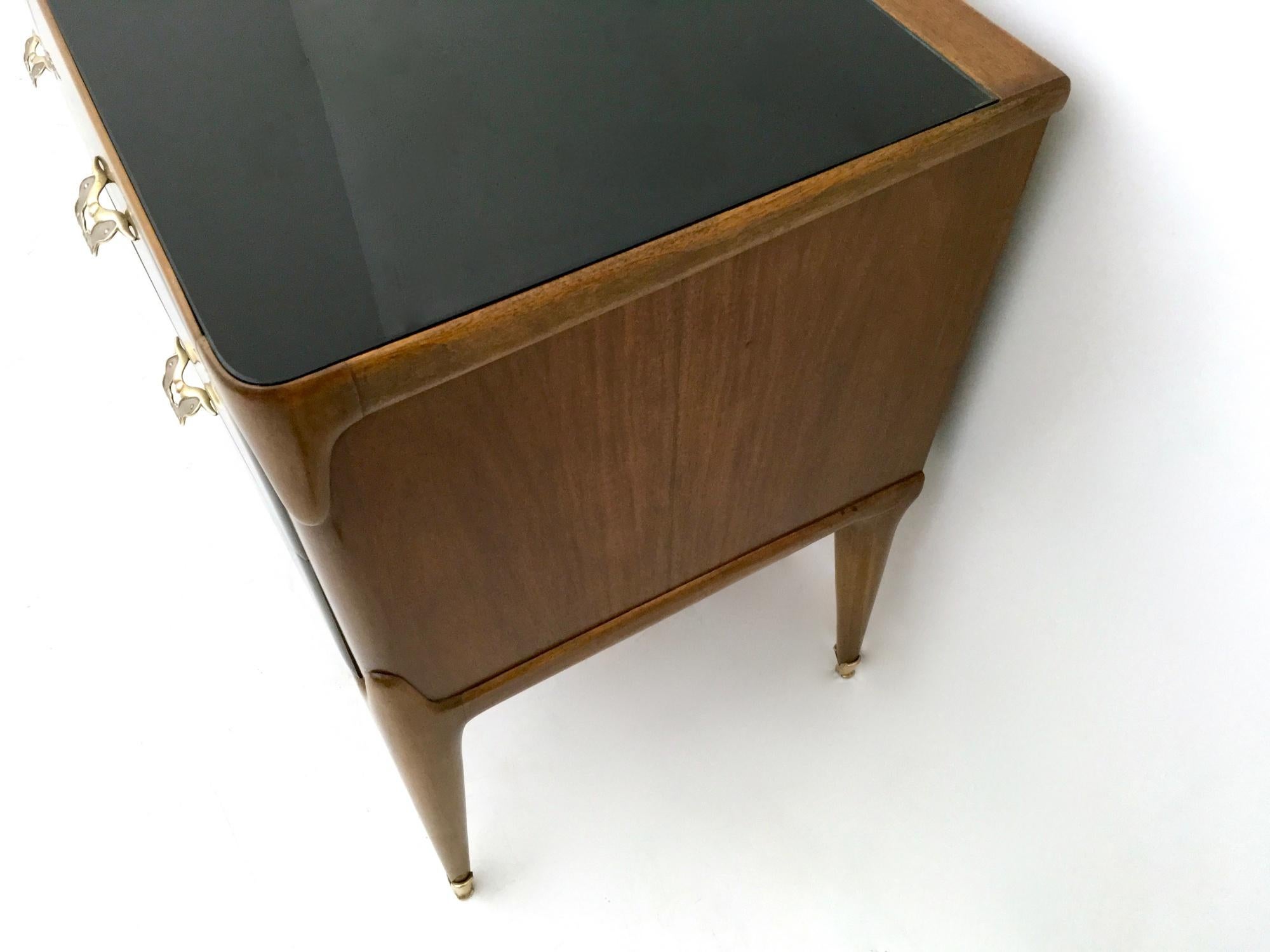 Walnut and Ebonized Wood Dresser with a Back-Painted Glass Top, Italy, 1950s 8