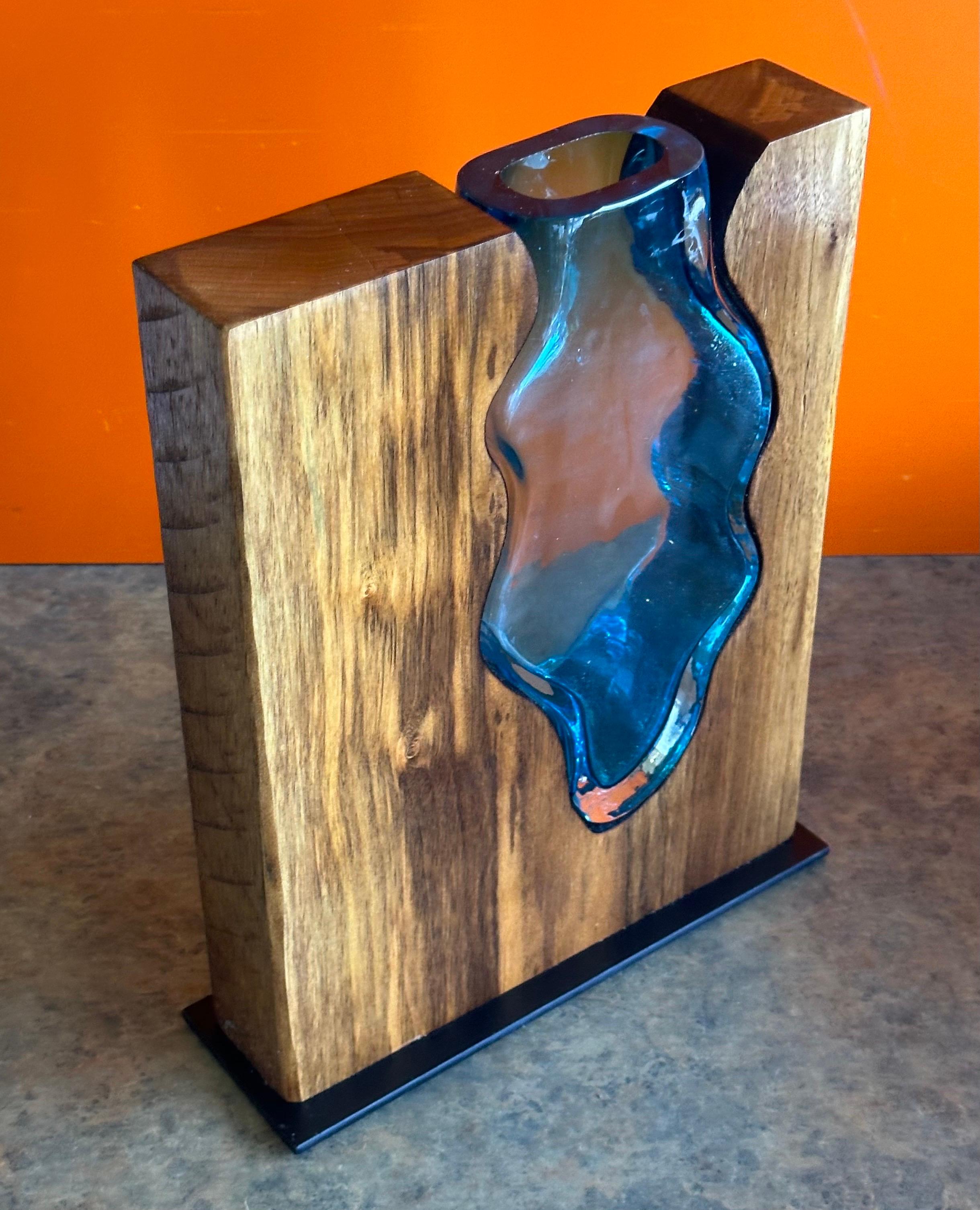 Walnut and Emerald Art Glass Vase by Scott Slagerman For Sale 6