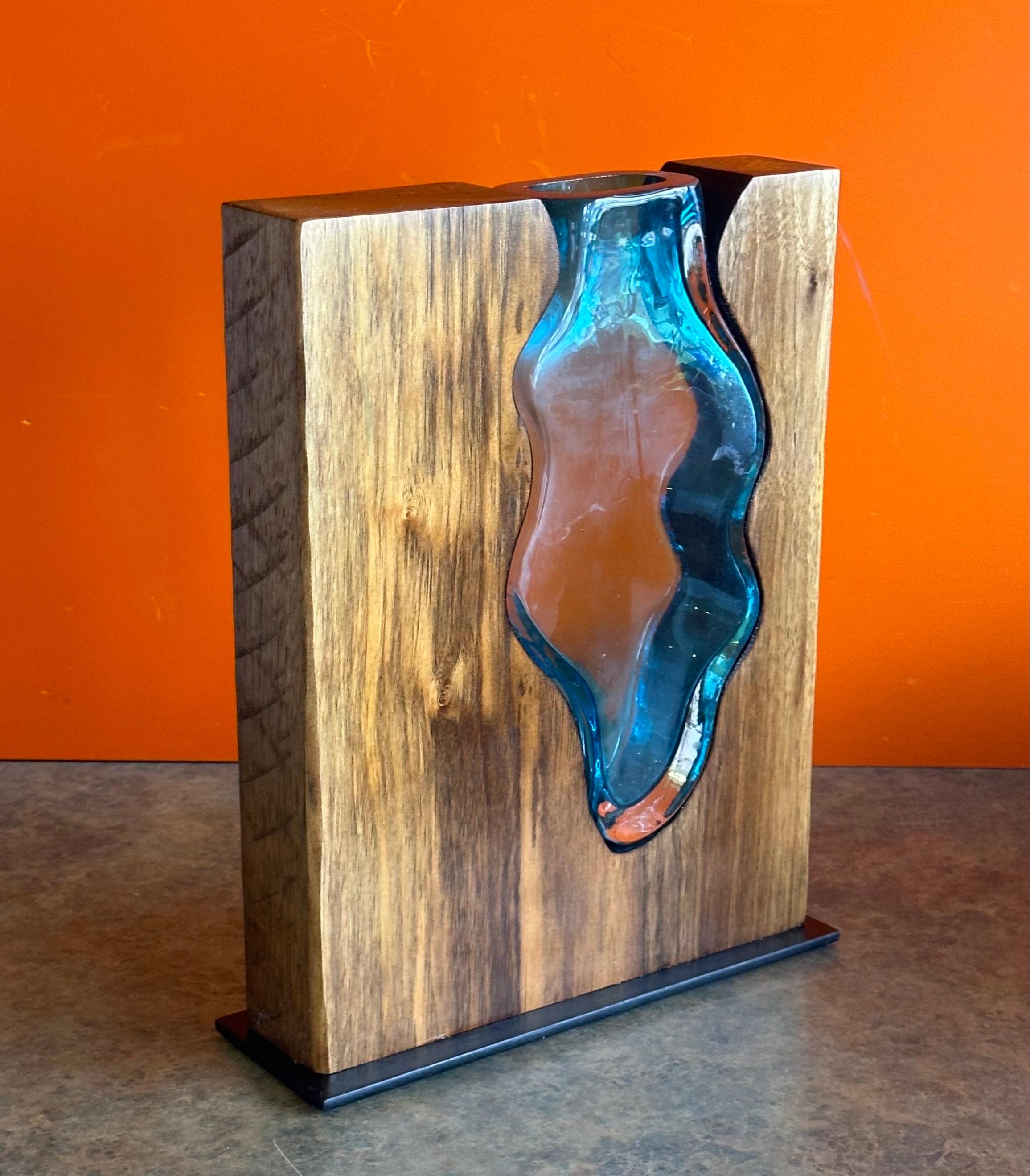 Walnut and Emerald Art Glass Vase by Scott Slagerman For Sale 7