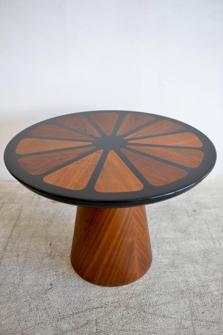 Mid-Century Modern Walnut and Enameled Side Table with Petal Motif Top by Frank Rohloff, circa 1969