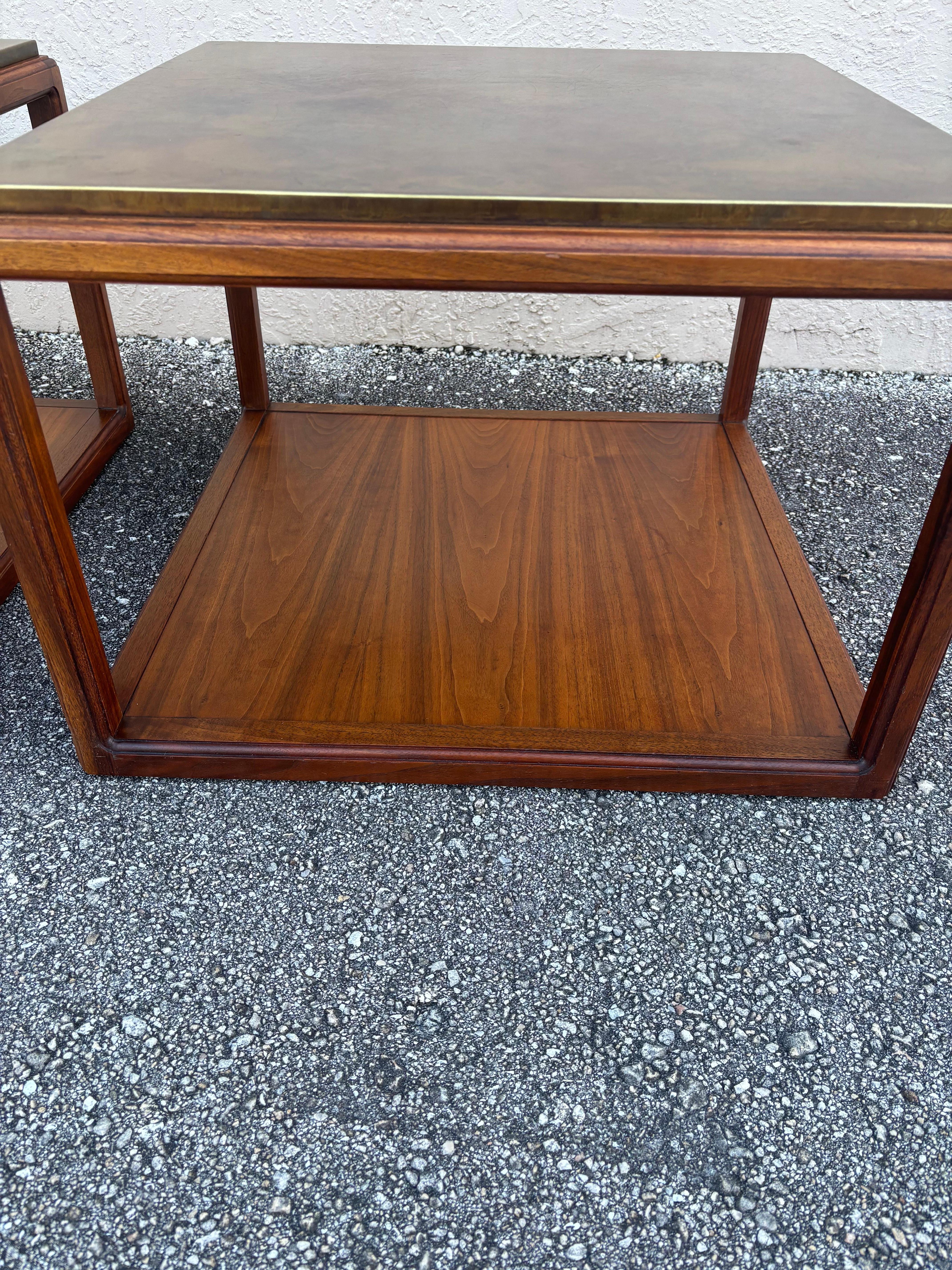 American Walnut and Etched Brass side tables by Harry Lunstead For Sale