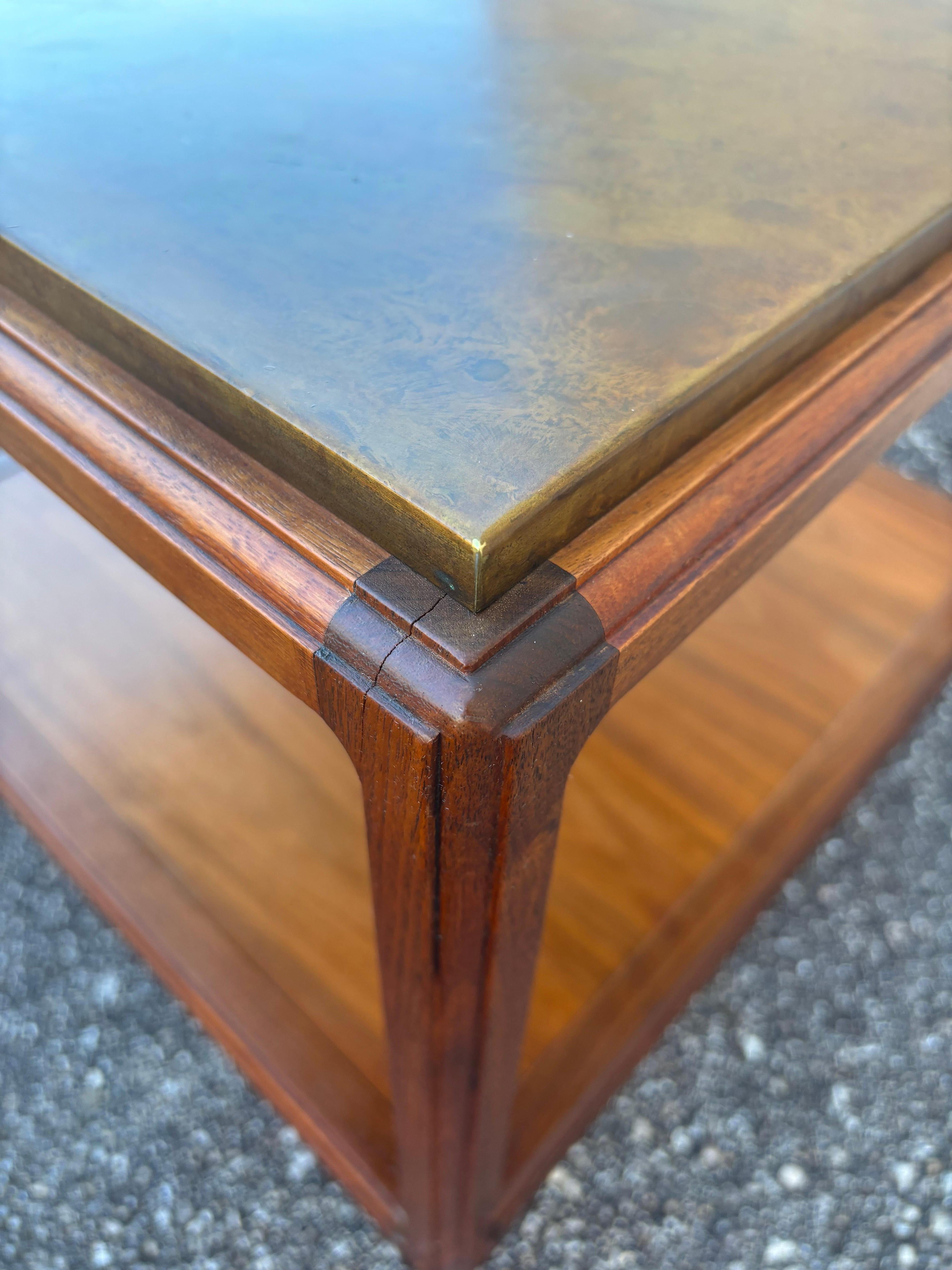 Walnut and Etched Brass side tables by Harry Lunstead For Sale 2