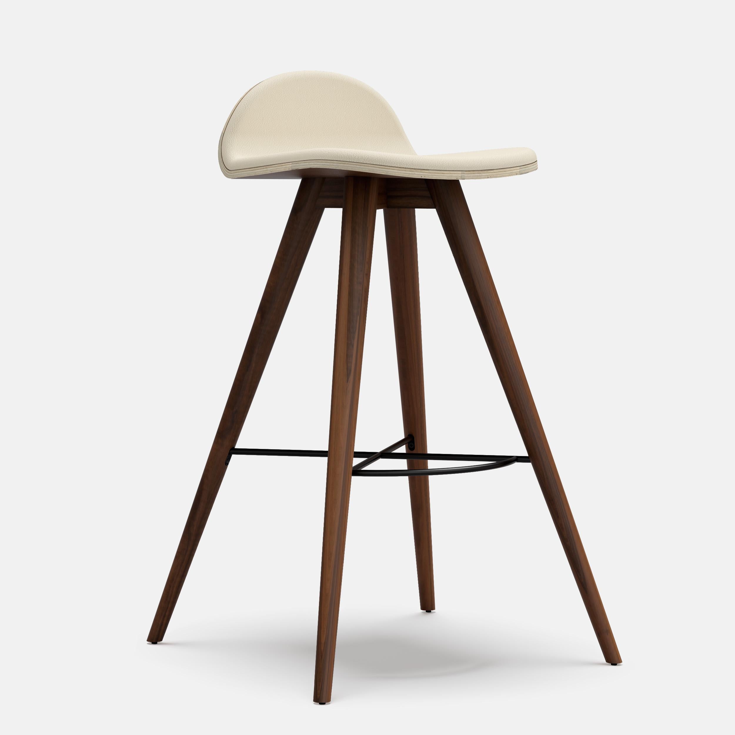 Walnut and fabric contemporary counter stool by Alexandre Caldas
Dimensions: W 49 x D 46 x H 79 cm
Materials: American solid walnut, fabric

Structure also available in beech, ash, oak, mix wood
Seat also available in fabric, leather,