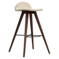 Walnut and Fabric Contemporary Counter Stool by Alexandre Caldas