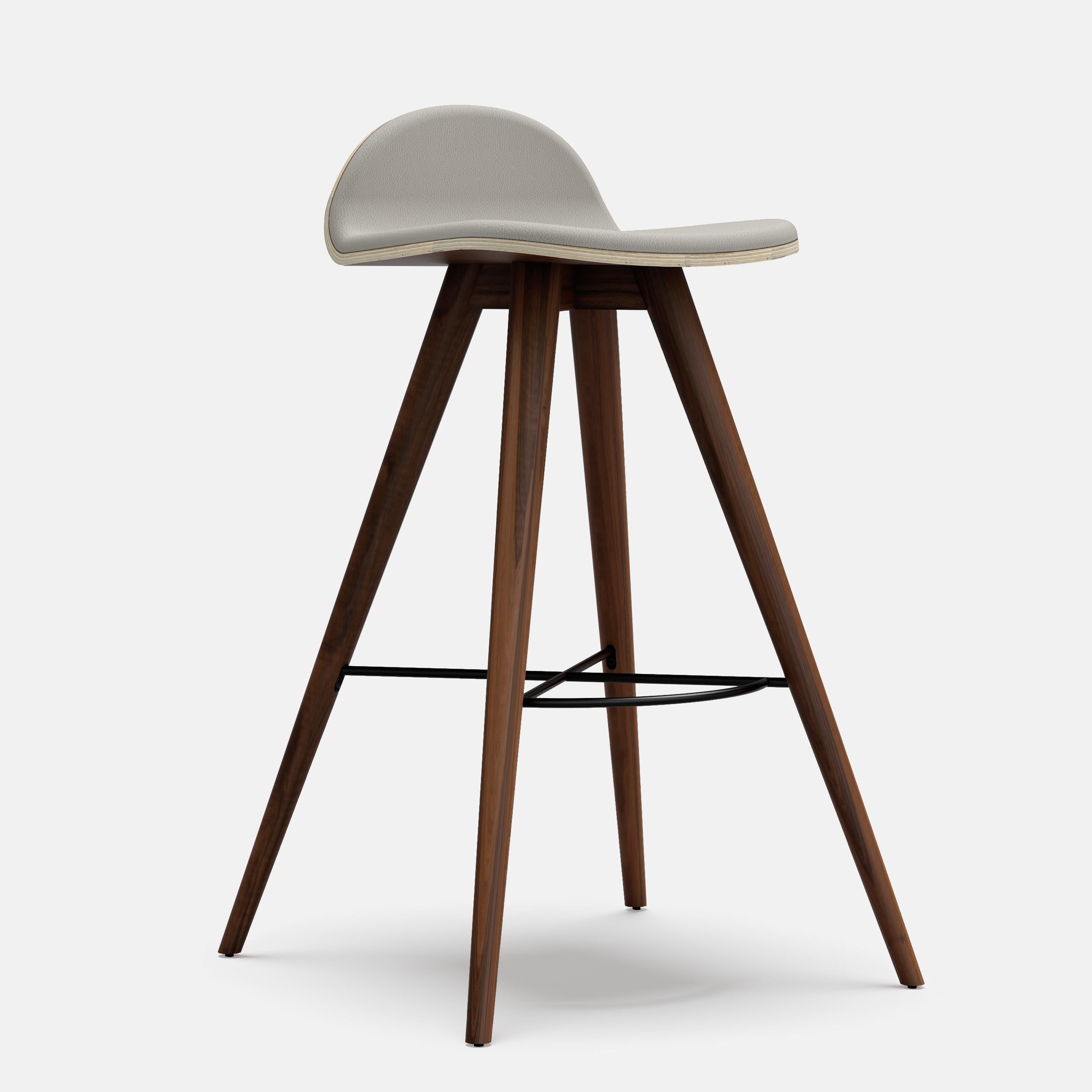 Walnut and fabric contemporary high stool by Alexandre Caldas
Dimensions: W 51 x D 46 x H 100 cm
Materials: American solid walnut and fabric

Structure also available in beech, ash, oak, mix wood
Seat also available in fabric, leather,