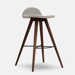 Walnut and Fabric Contemporary High Stool by Alexandre Caldas