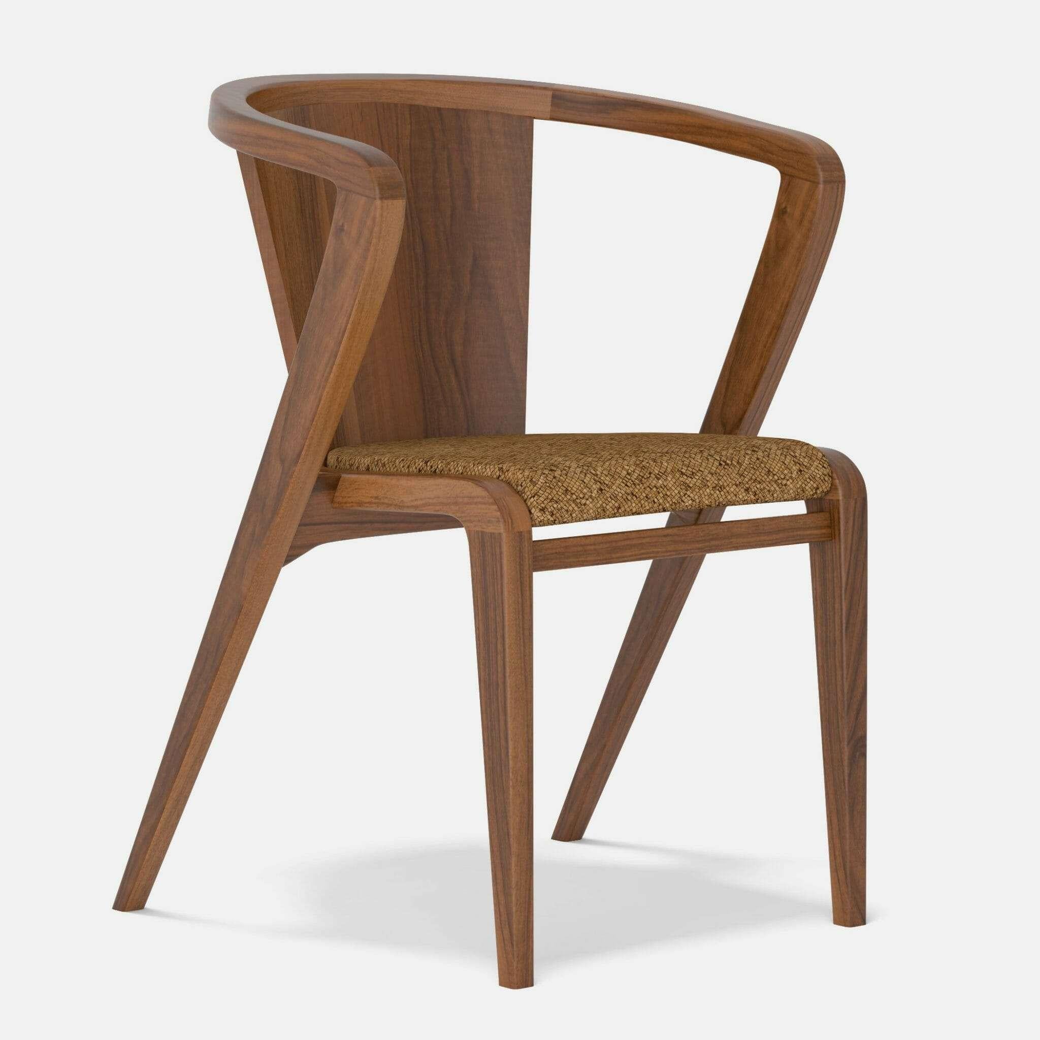 Walnut and fabric Portuguese roots chair by Alexandre Caldas
Dimensions: W 40 x D 39 x H 73 cm
Materials: Walnut, fabric

Seat Available in Fabric, velvet, natural leather.

Portuguese roots chair, was inspired by its original model from 1950,