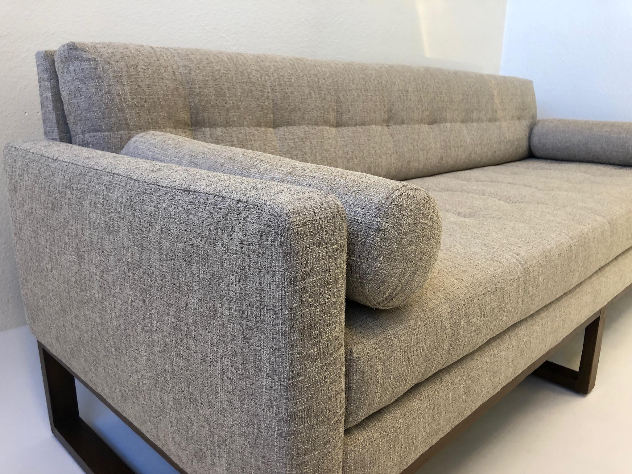 Modern Walnut and Fabric Sofa For Sale