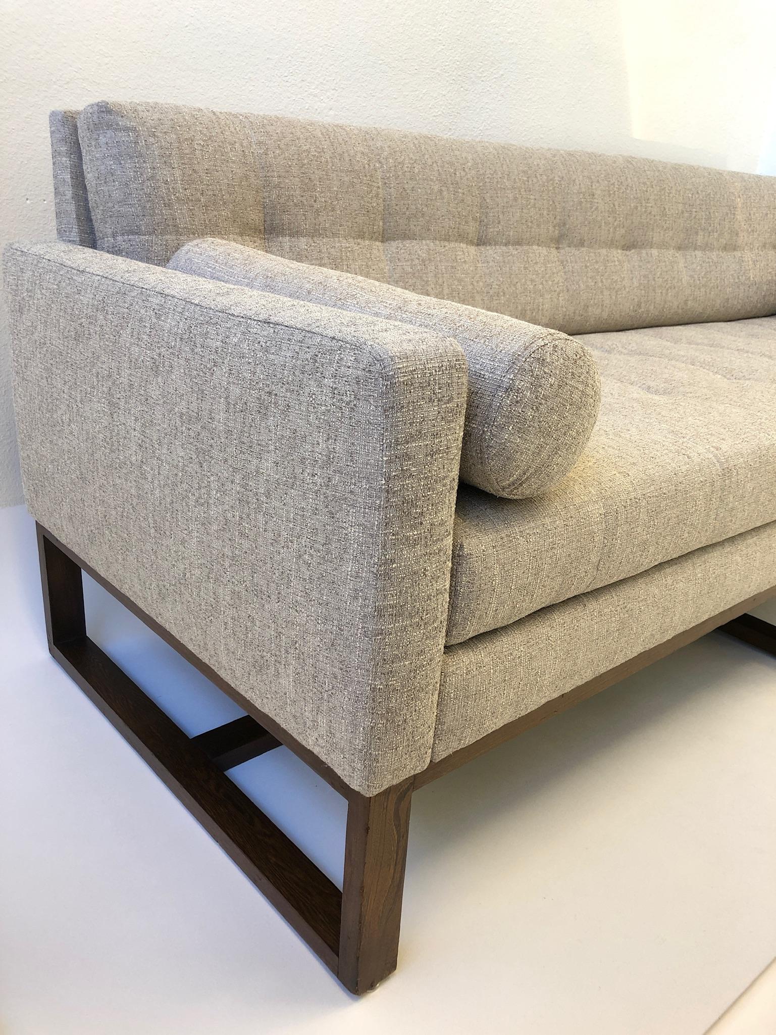 American Walnut and Fabric Sofa For Sale