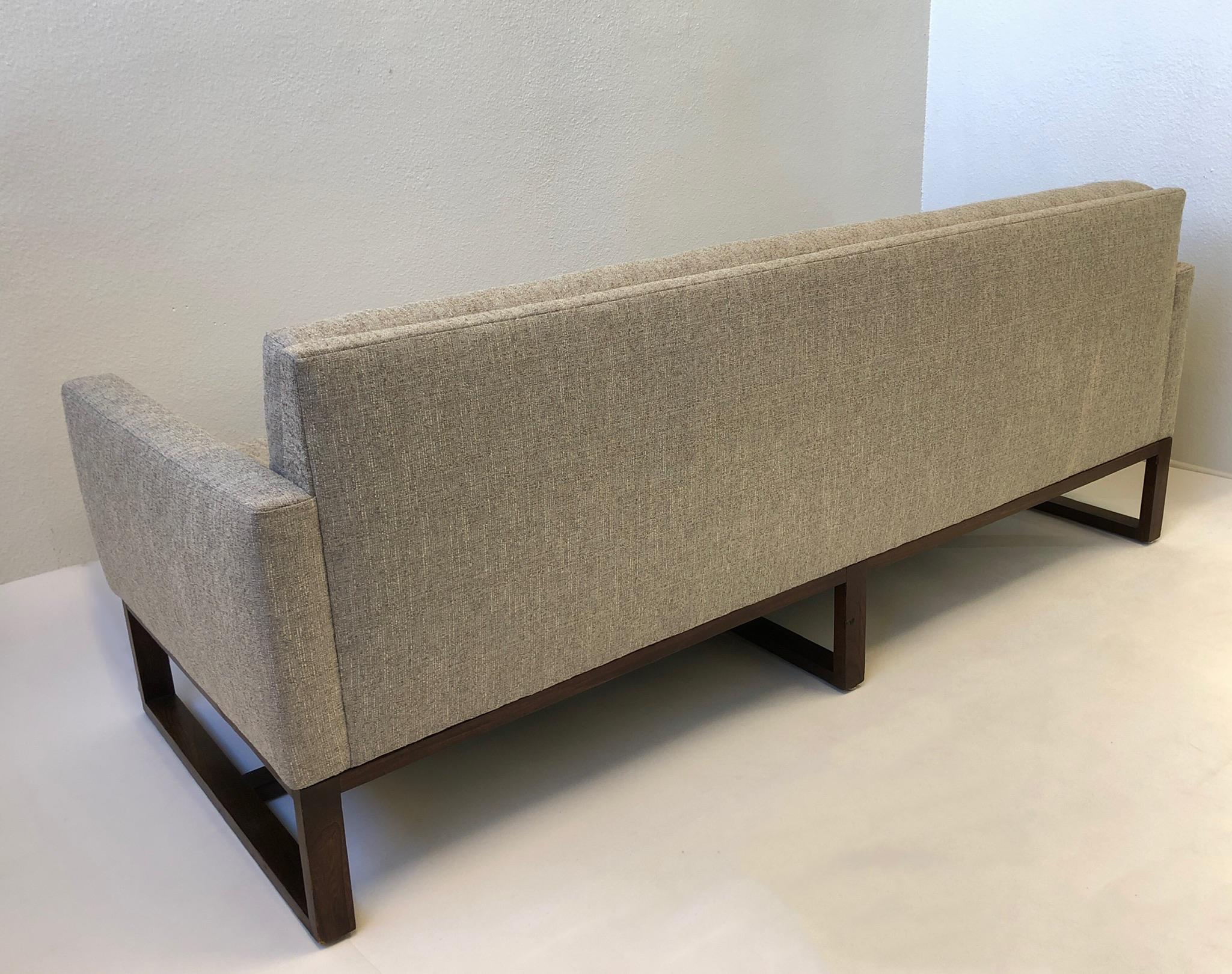 Walnut and Fabric Sofa In Good Condition For Sale In Palm Springs, CA