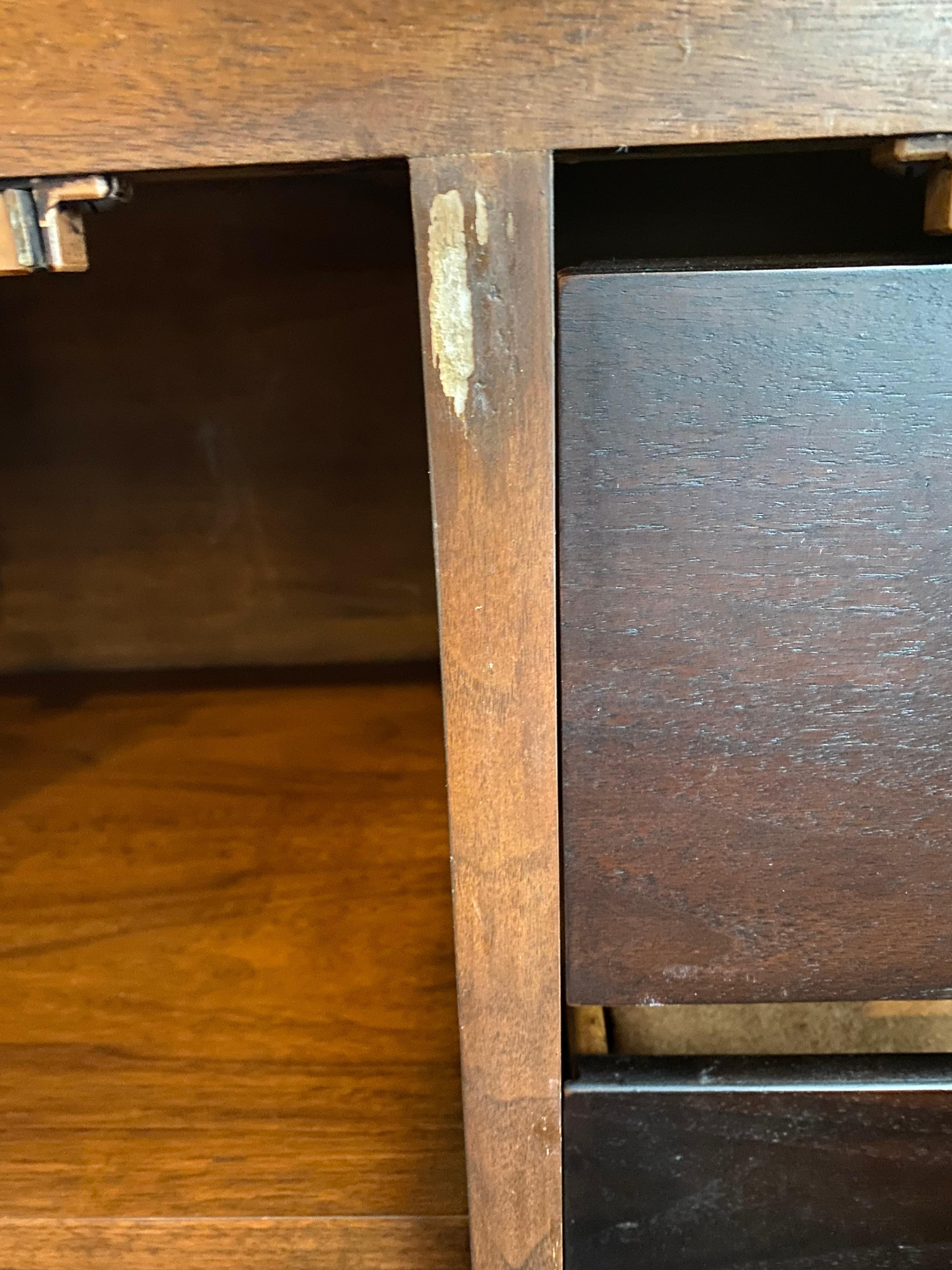 Walnut and Faux Burl Mid-Century Highboy Cabinet by John Stuart, Mt. Airy For Sale 6