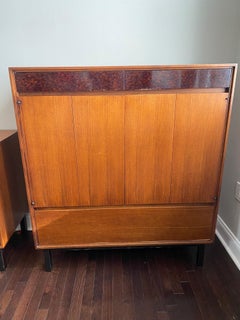 Walnut and Faux Burl Mid-Century Highboy Cabinet by John Stuart, Mt. Airy