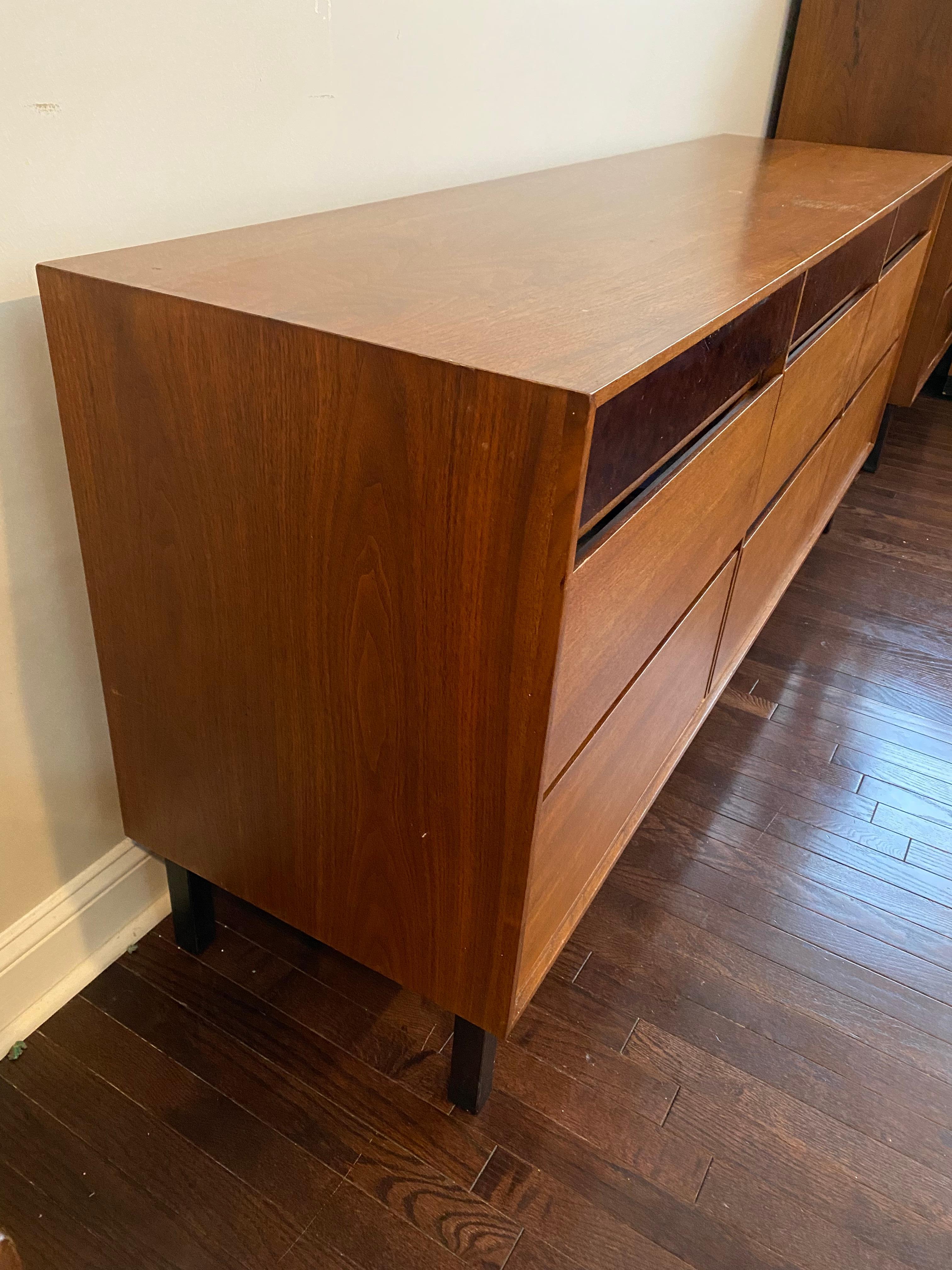 Mid-Century Modern Walnut and Faux Burl Mid-Century Sideboard by John Stuart for Mt. Airy For Sale