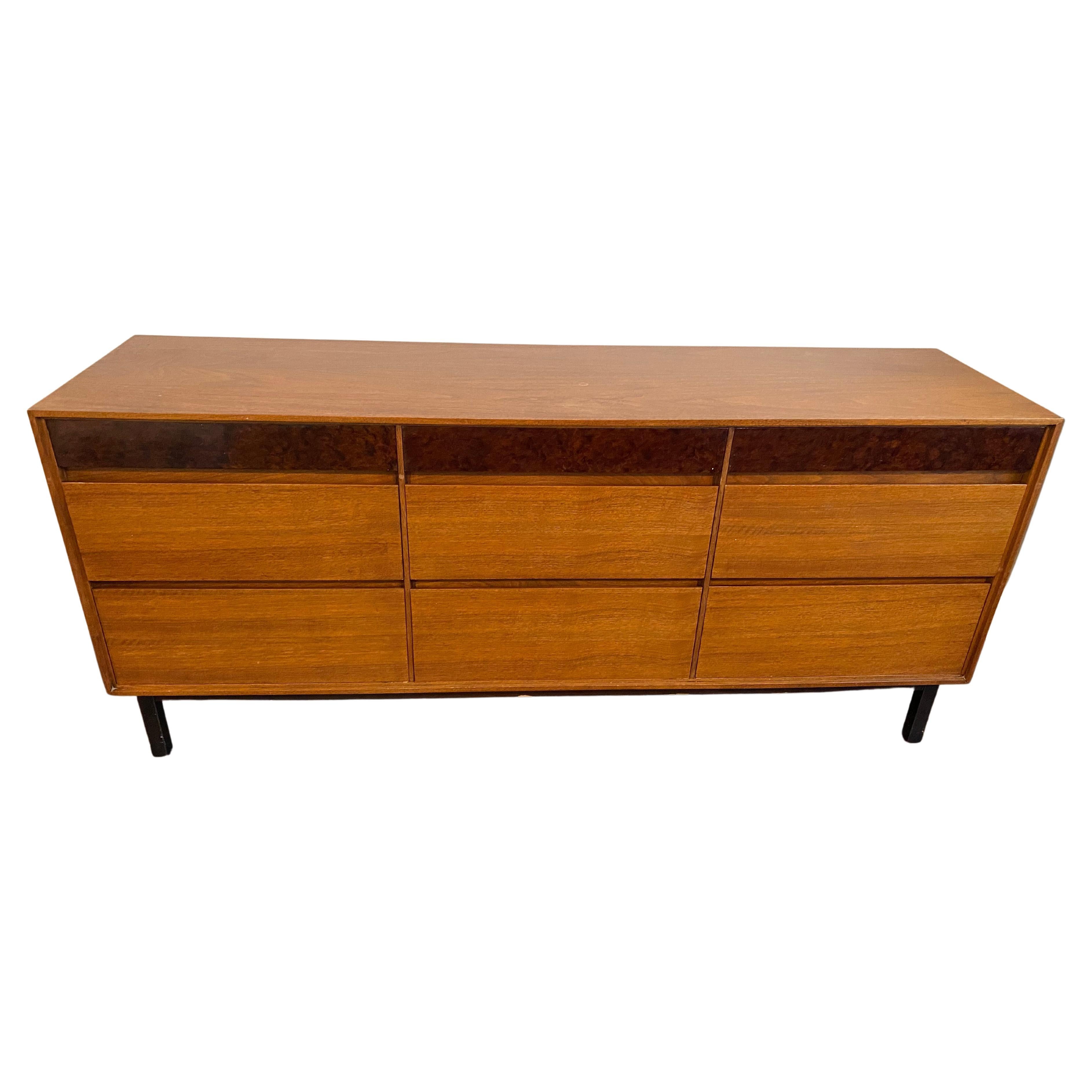 Walnut and Faux Burl Mid-Century Sideboard by John Stuart for Mt. Airy