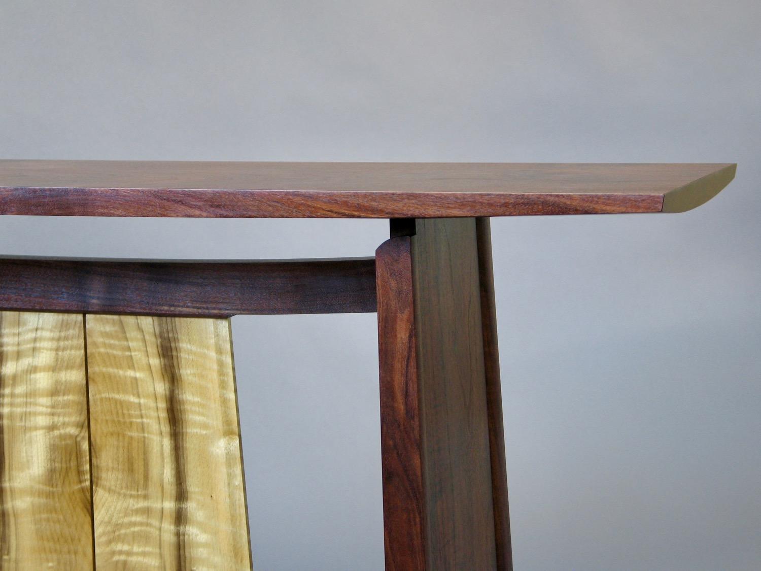 Modern Walnut and Myrtle Console Table by Thomas Throop/ Black Creek Designs - In Stock For Sale