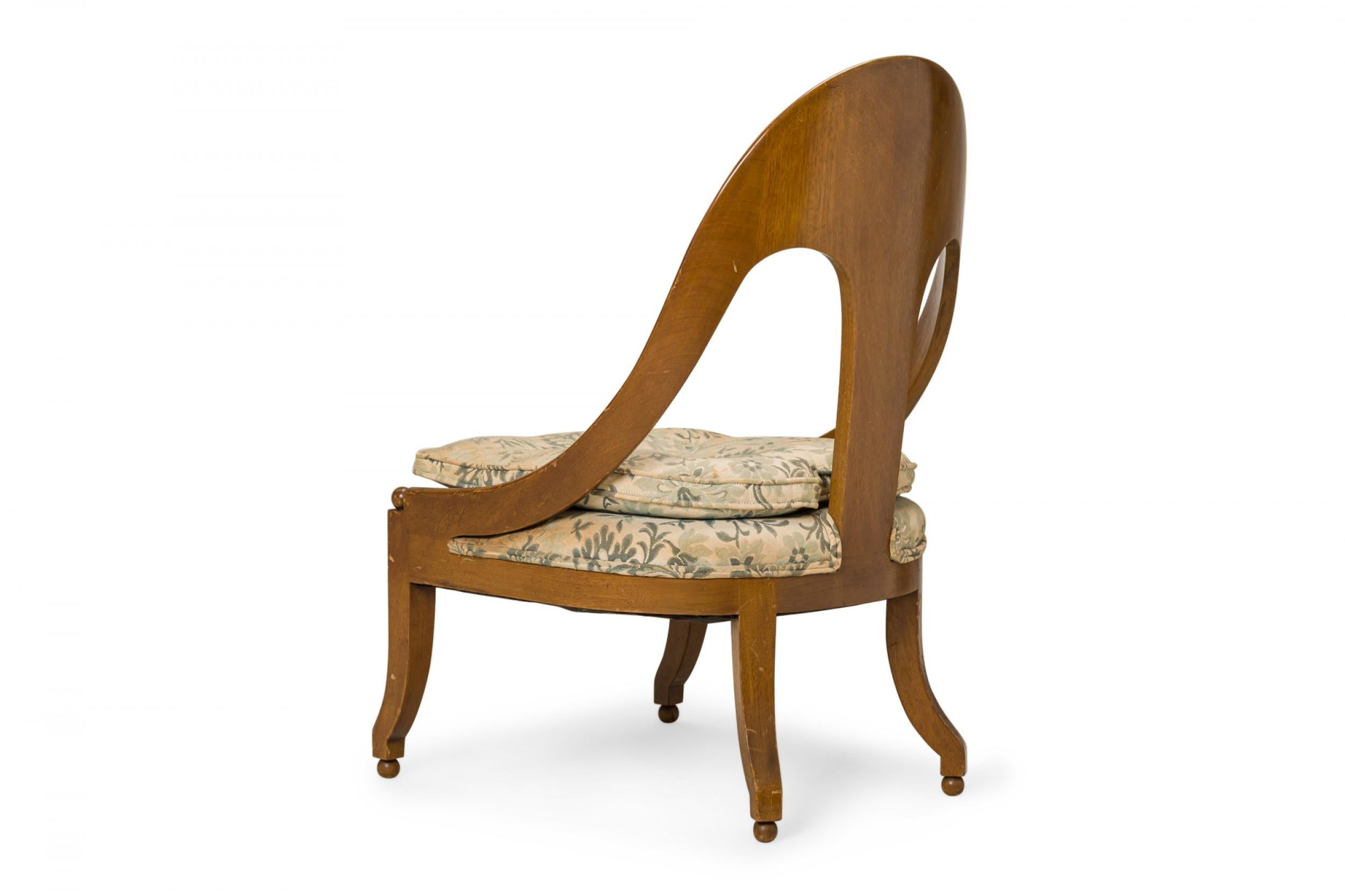American Walnut and Floral Fabric Upholstery Spoon Back Side Chair For Sale