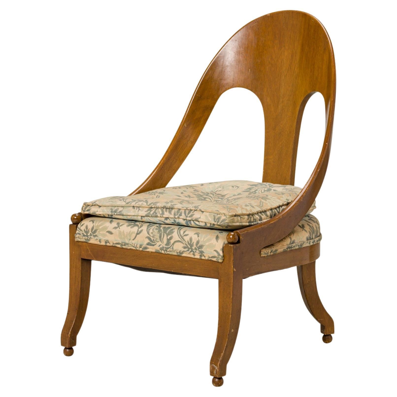 Walnut and Floral Fabric Upholstery Spoon Back Side Chair For Sale