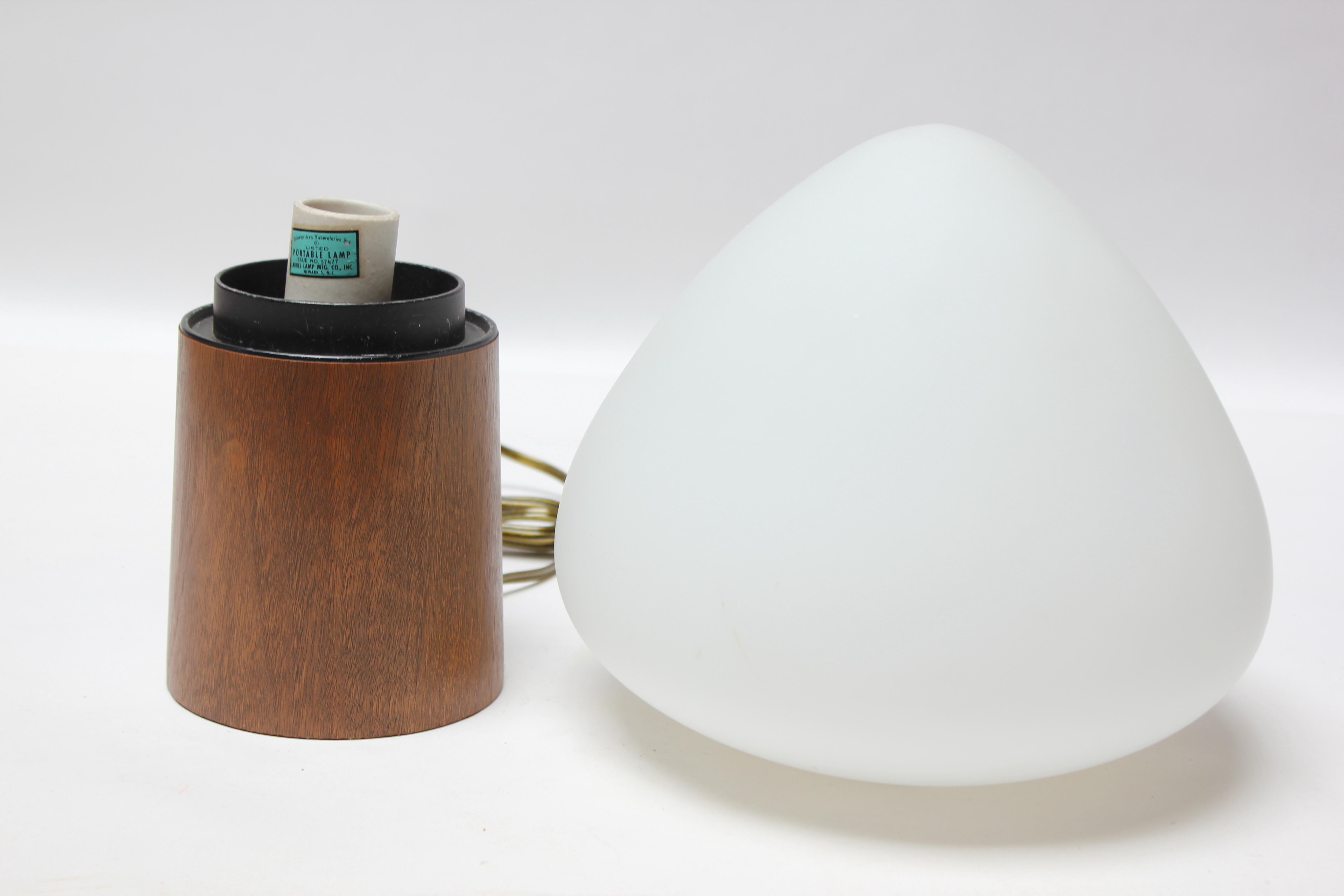 Mid-Century Modern Walnut and Frosted Glass Laurel 'Mushroom' Table Lamp