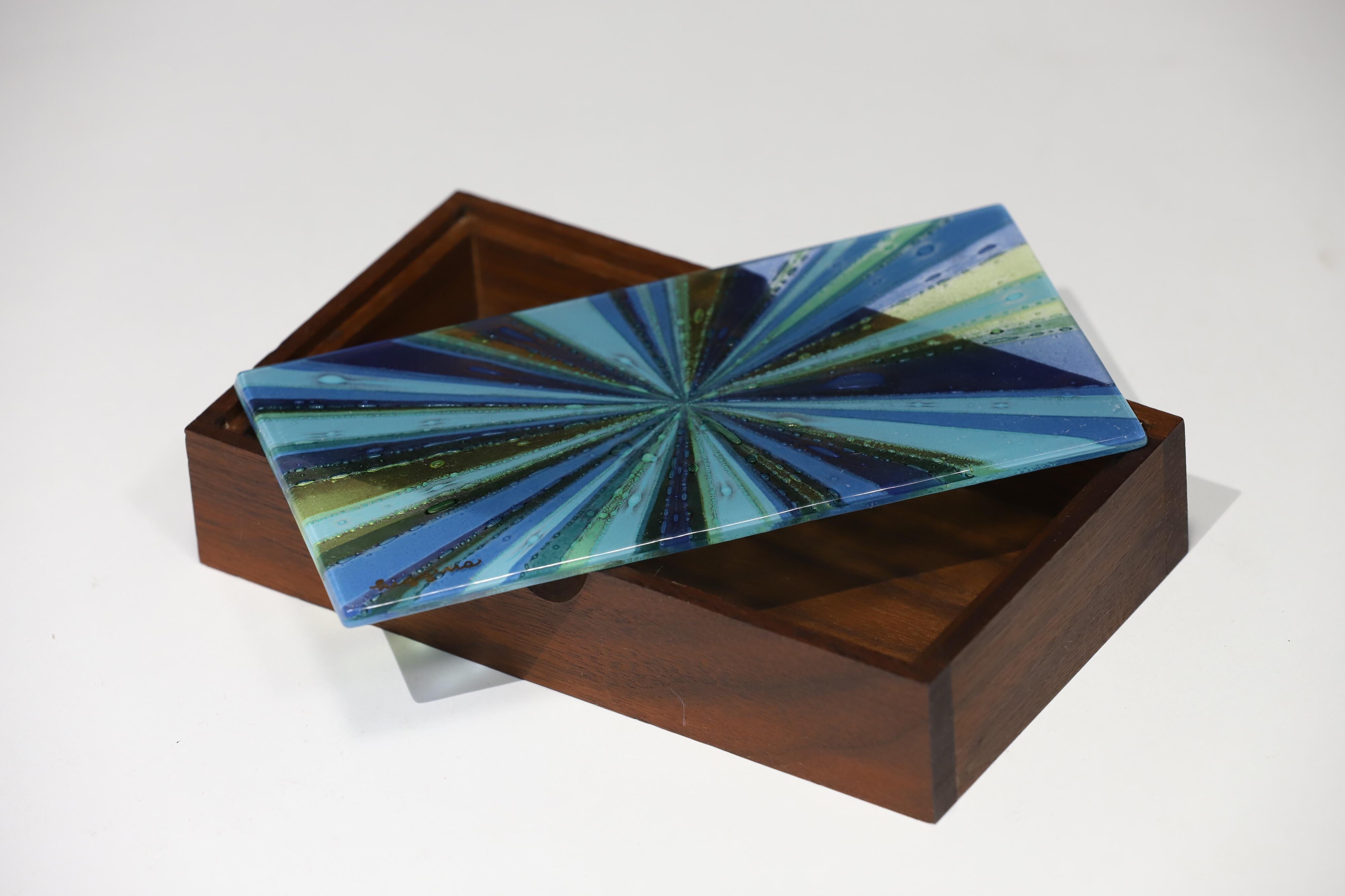 Art Glass Walnut and Glass Box by Higgins