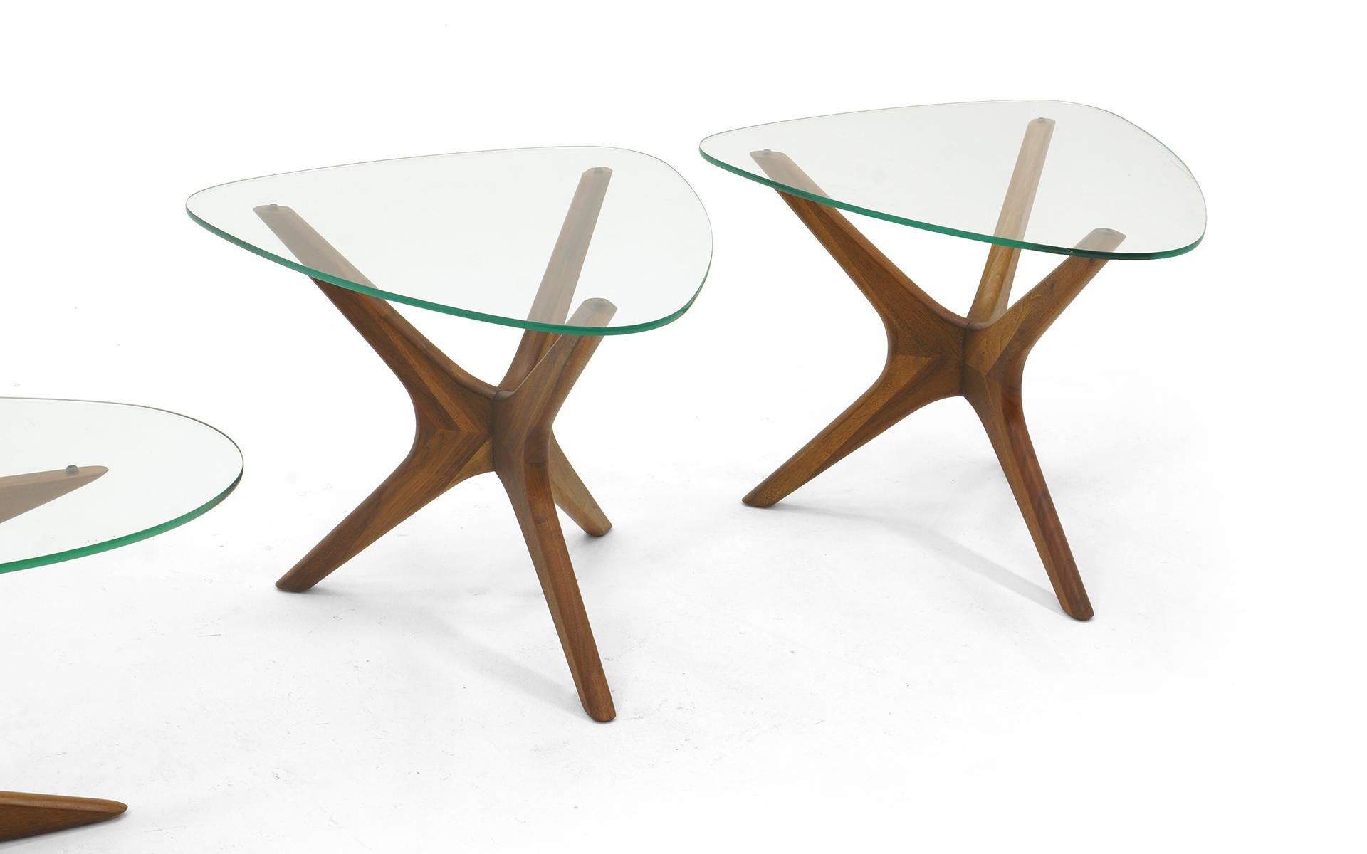 Mid-Century Modern Walnut and Glass Coffee Table and Pair of Side Tables by Adrian Pearsall 
