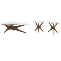 Retro Walnut and Glass Coffee Table and Pair of Side Tables by Adrian Pearsall 
