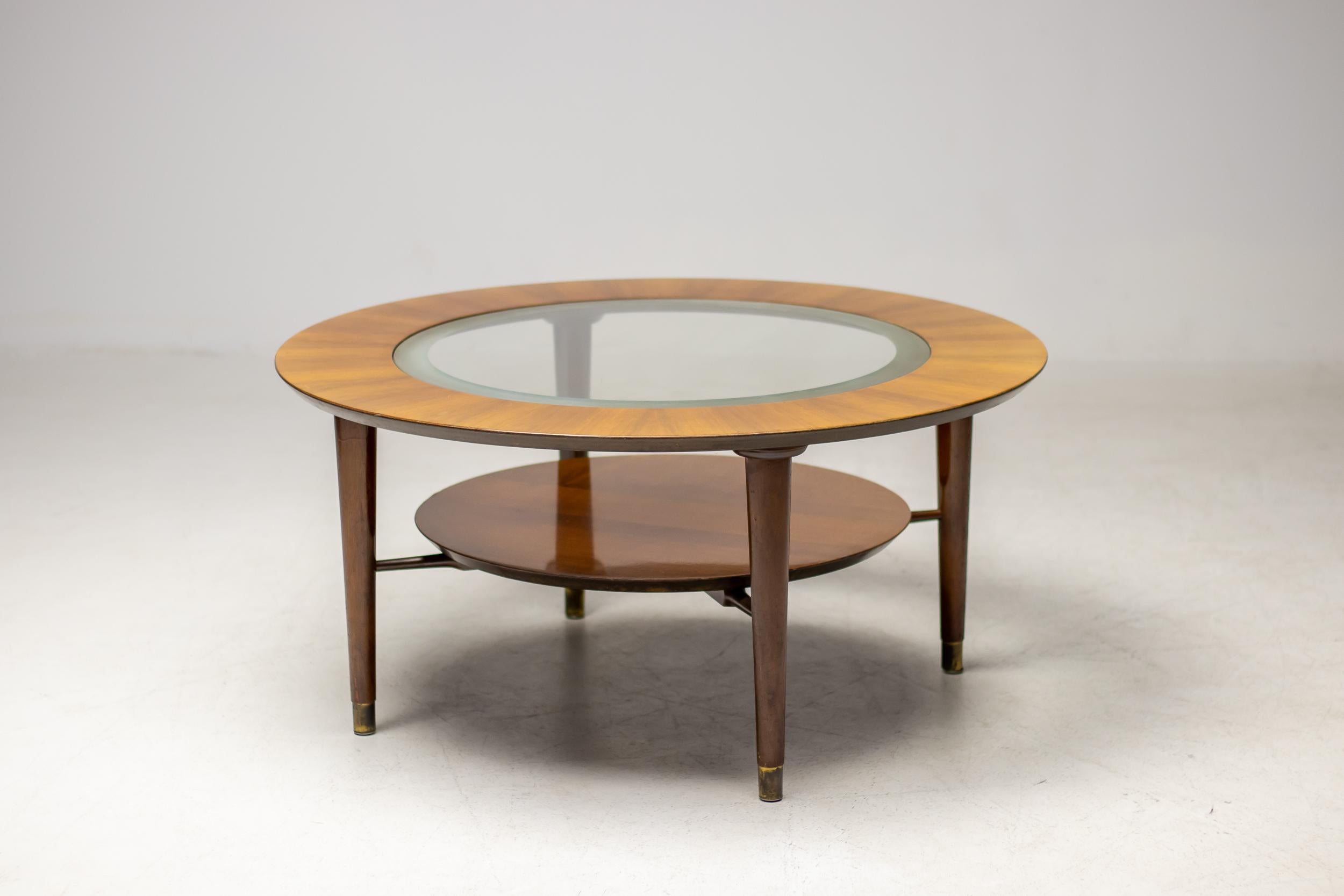 Mid-Century Modern Walnut and Glass Coffee Table, Italy, 1955 For Sale
