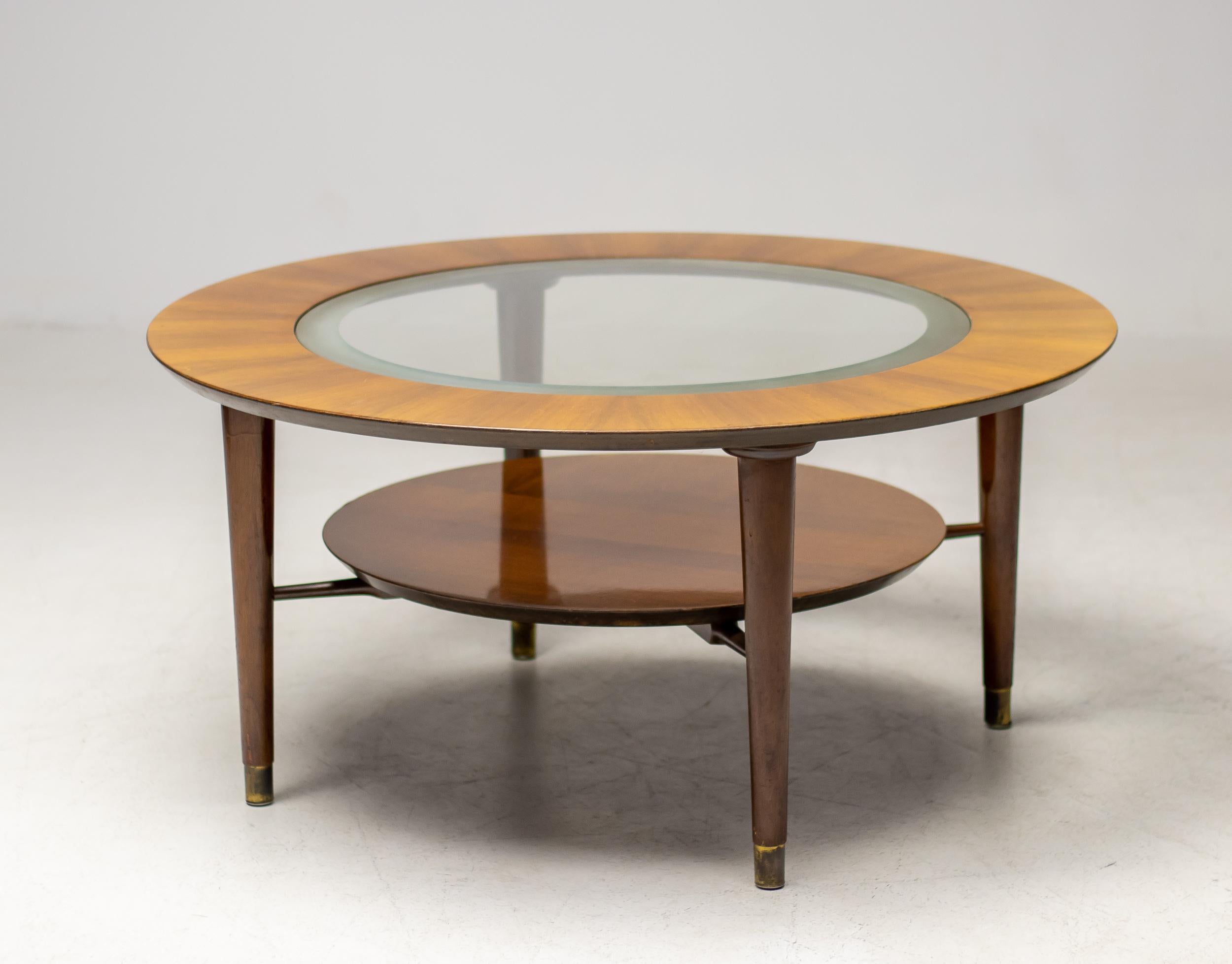 Brass Walnut and Glass Coffee Table, Italy, 1955 For Sale