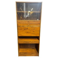 Walnut and Glass Drop Front Lighted Bar and Bookcase Walnut and Glass Drop Front Lighted Bar and Bookcase