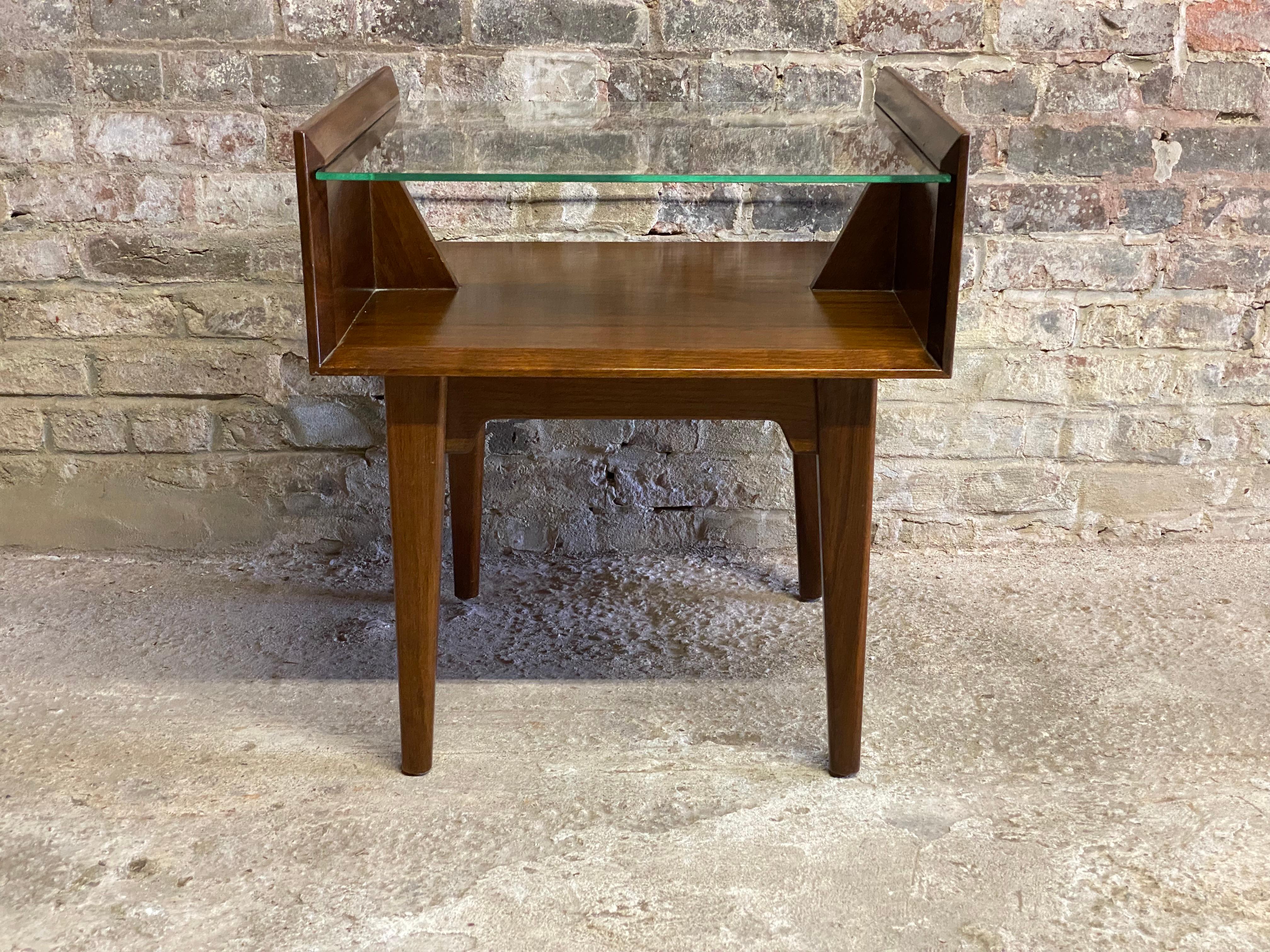 American Walnut and Glass Mid-Century Modern End Table