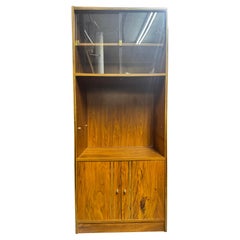 Walnut and Glass Modern Lighted Display Bookcase
