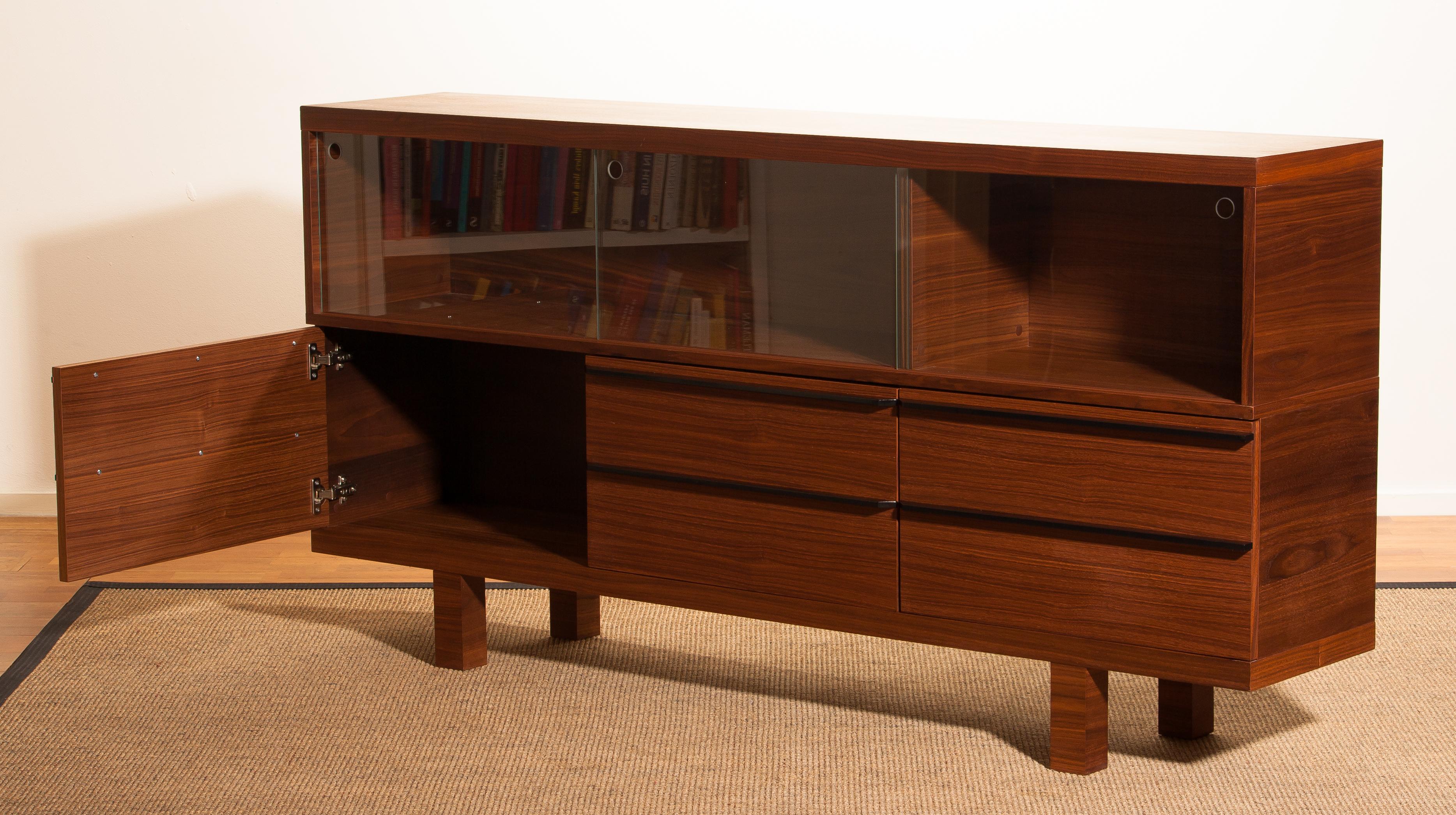 Mid-Century Modern Walnut and Glass Sideboard, Norway, 1980s