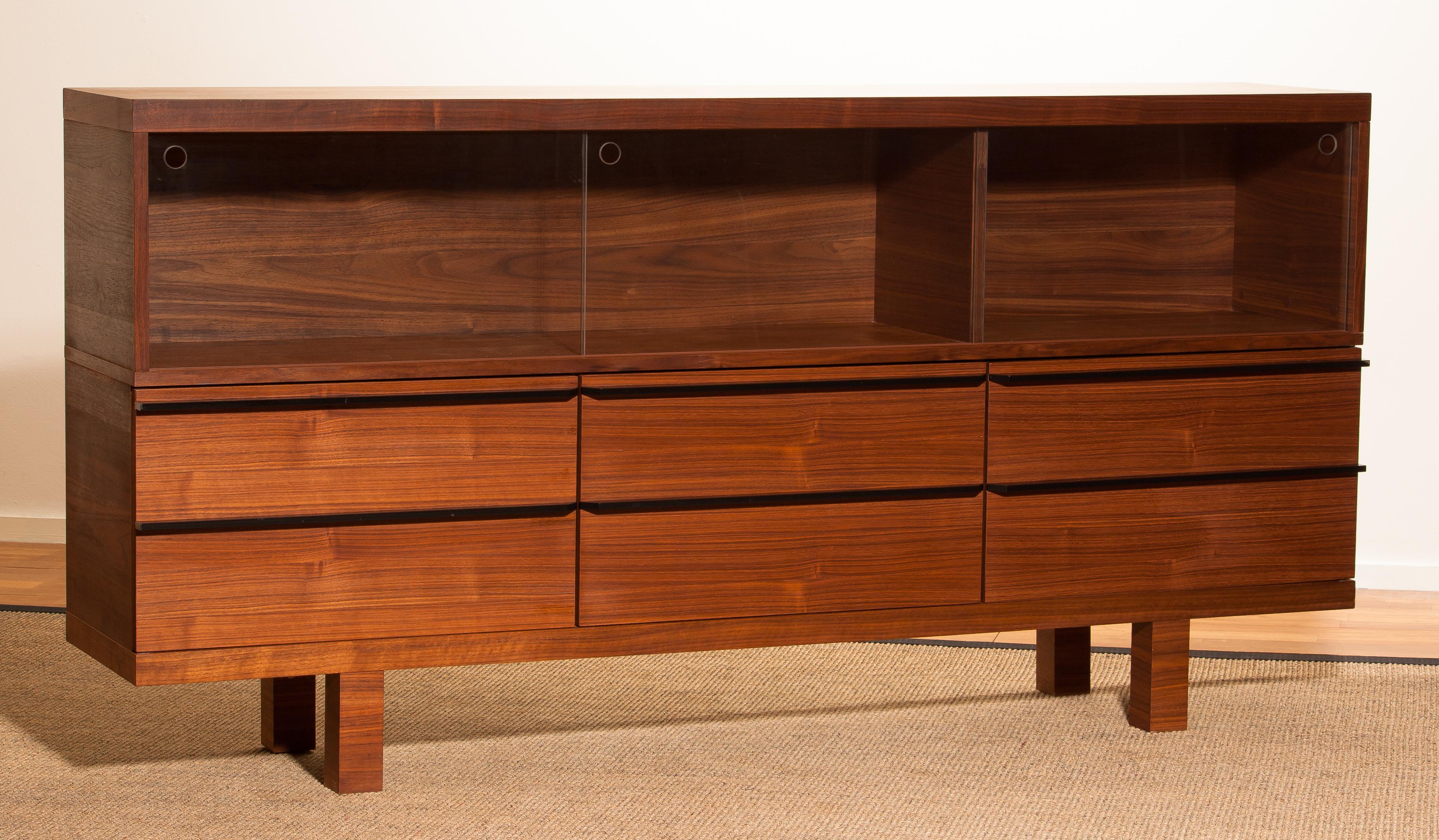 Late 20th Century Walnut and Glass Sideboard, Norway, 1980s