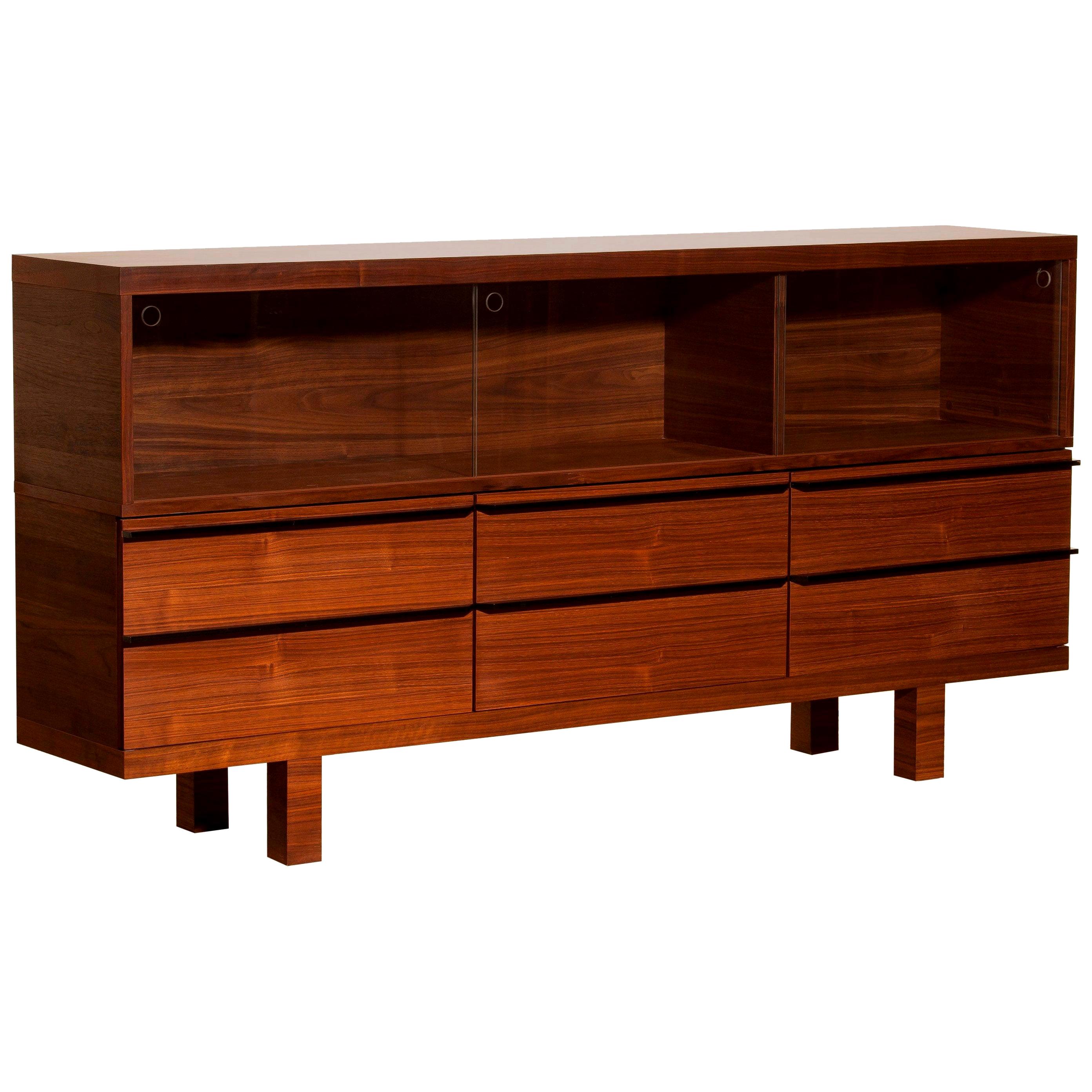Walnut and Glass Sideboard, Norway, 1980s