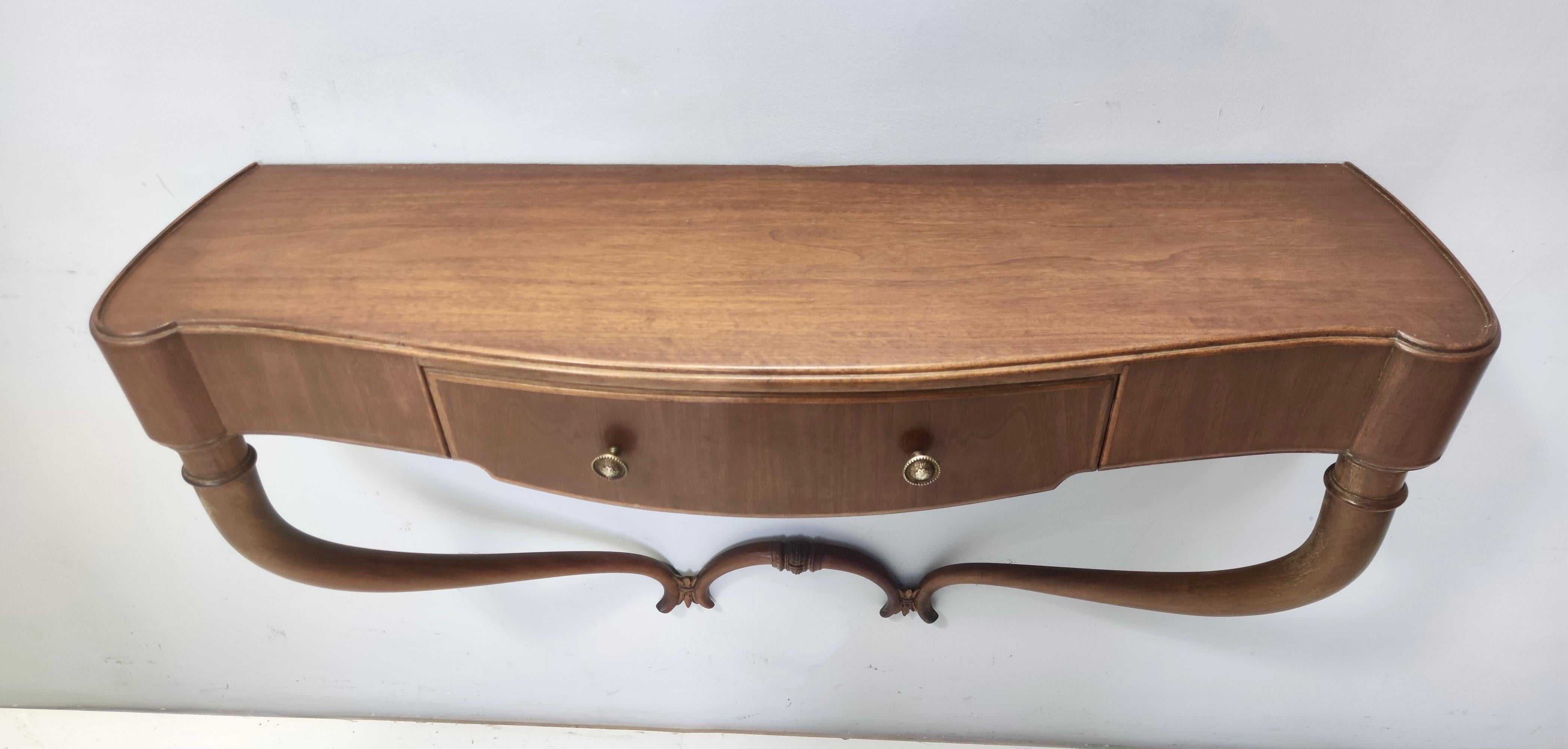 Mid-20th Century Walnut and Glass Wall-Mounted Console Table attr. to Guglielmo Ulrich, Italy For Sale