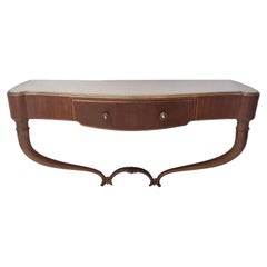 Vintage Walnut and Glass Wall-Mounted Console Table attr. to Guglielmo Ulrich, Italy
