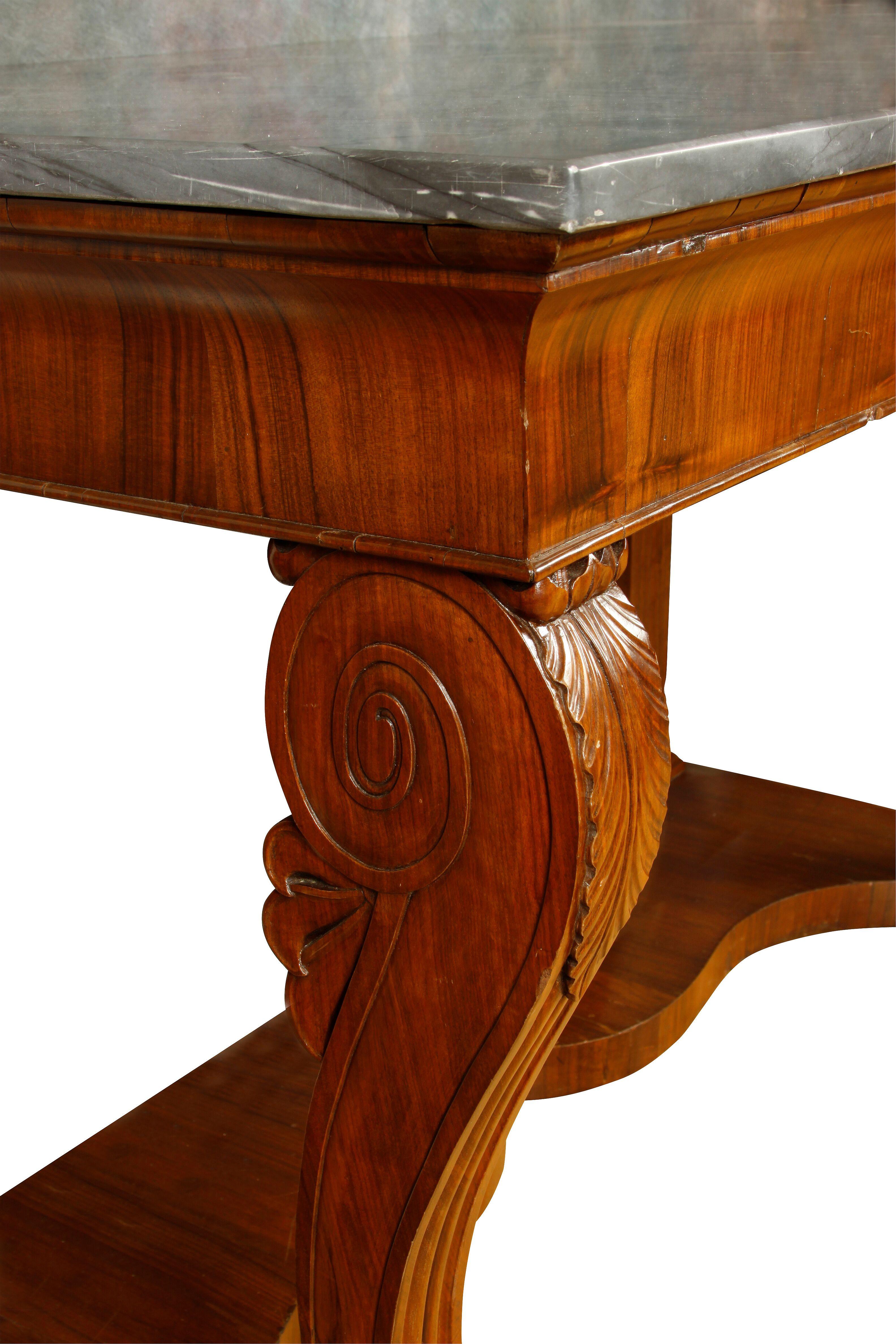 Walnut and Gray Marble Empire Console, circa 1880 In Good Condition For Sale In Locust Valley, NY