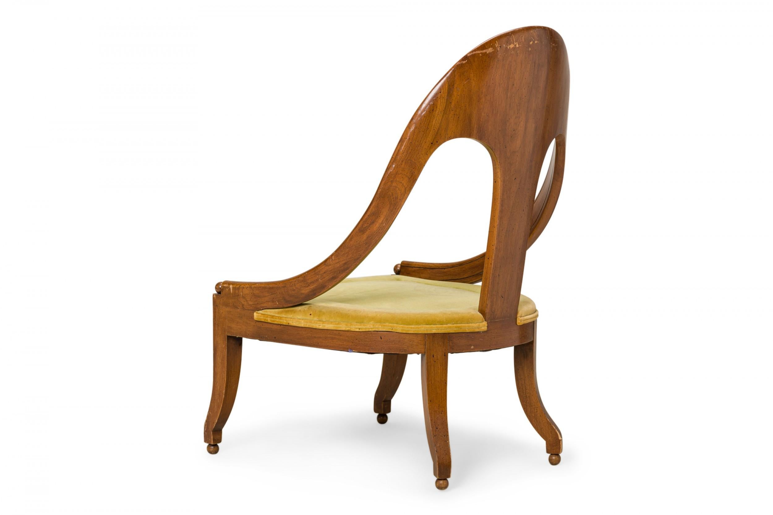 American Walnut and Green Velvet Upholstery Spoon Back Side Chair For Sale
