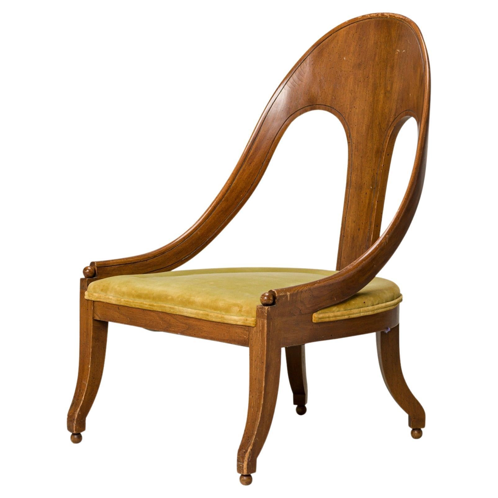 Walnut and Green Velvet Upholstery Spoon Back Side Chair For Sale