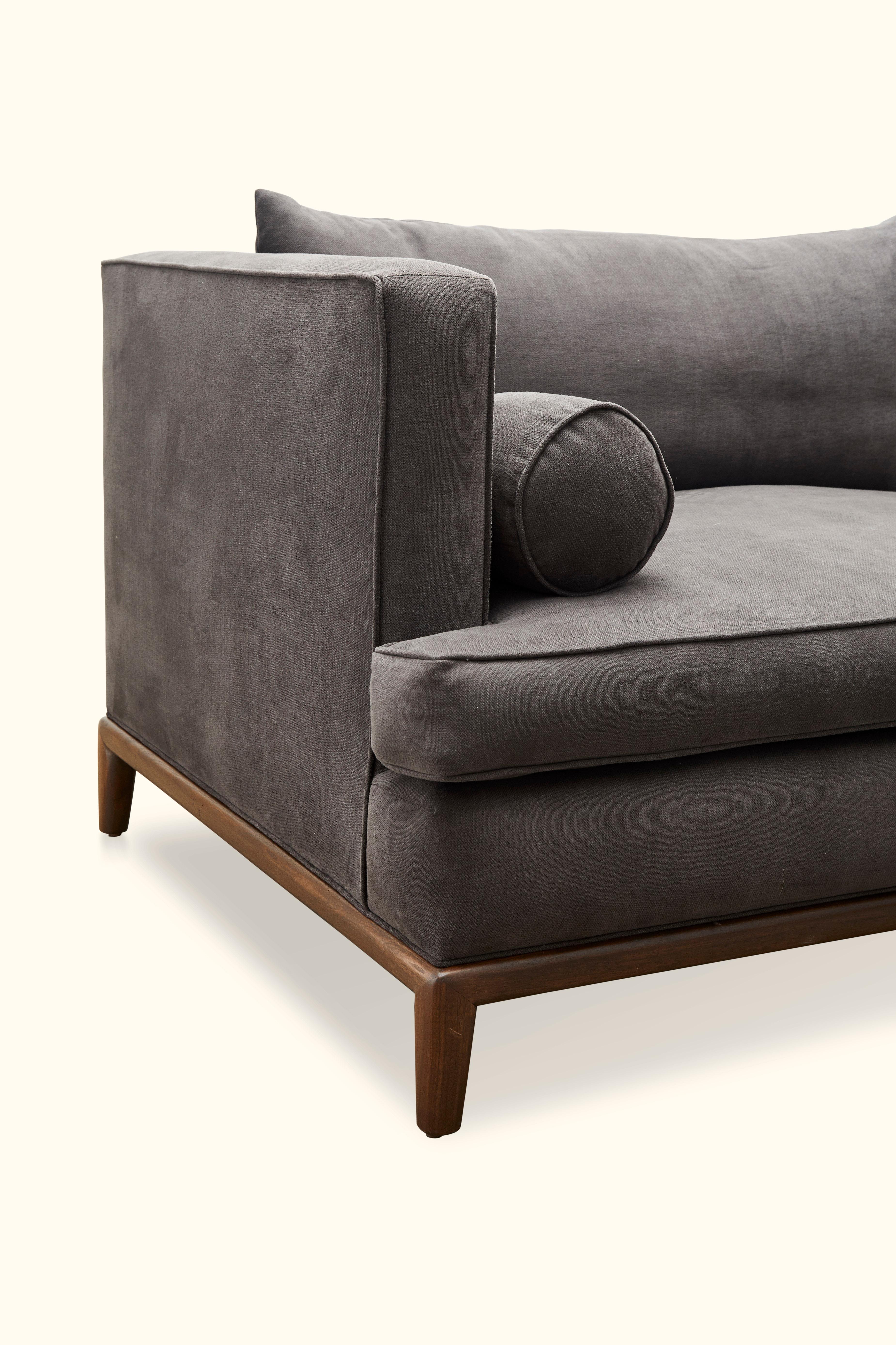 Mid-Century Modern Walnut and Grey Franklin Sofa by Lawson-Fenning