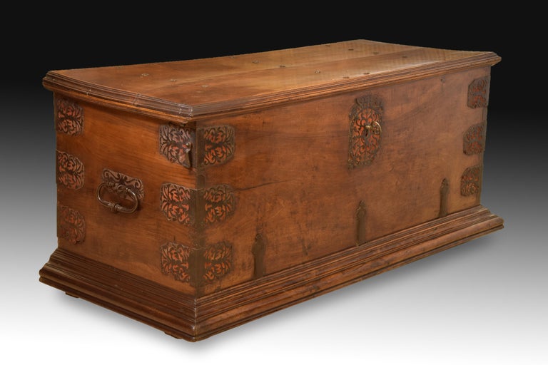 Baroque Walnut and Iron Chest, 17th Century For Sale
