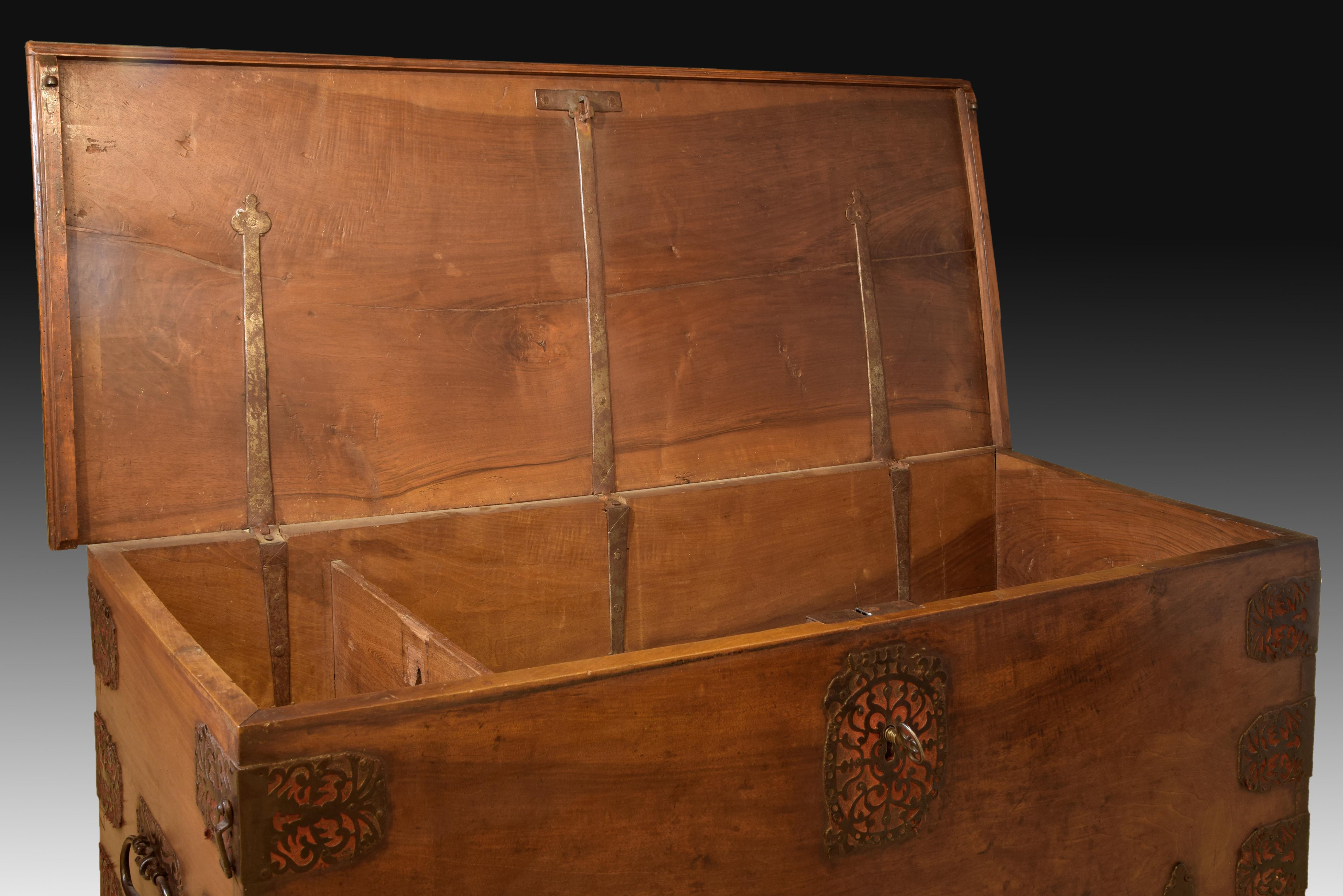 Baroque Walnut and Iron Chest, 17th Century For Sale