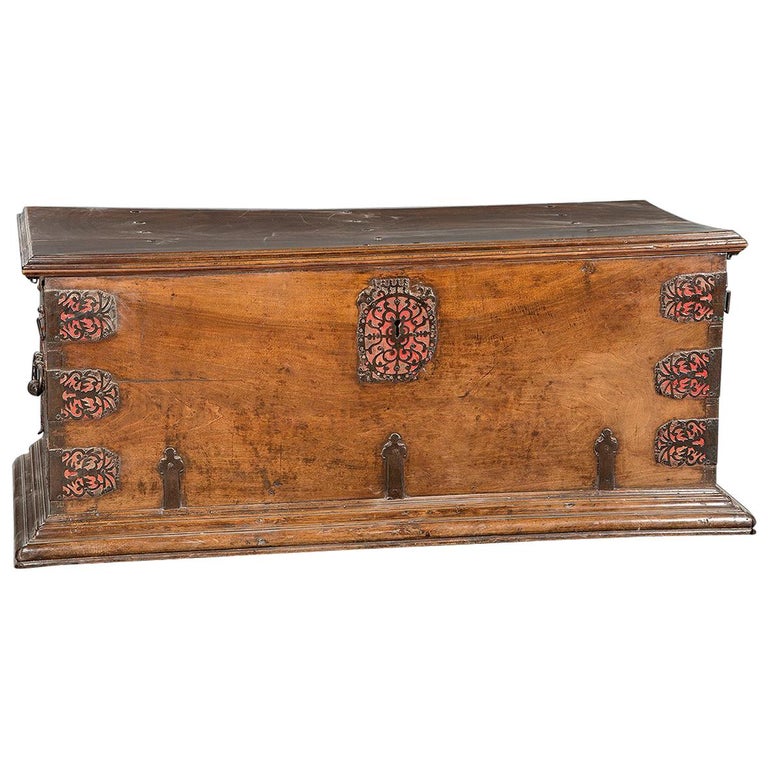 Walnut and Iron Chest, 17th Century For Sale