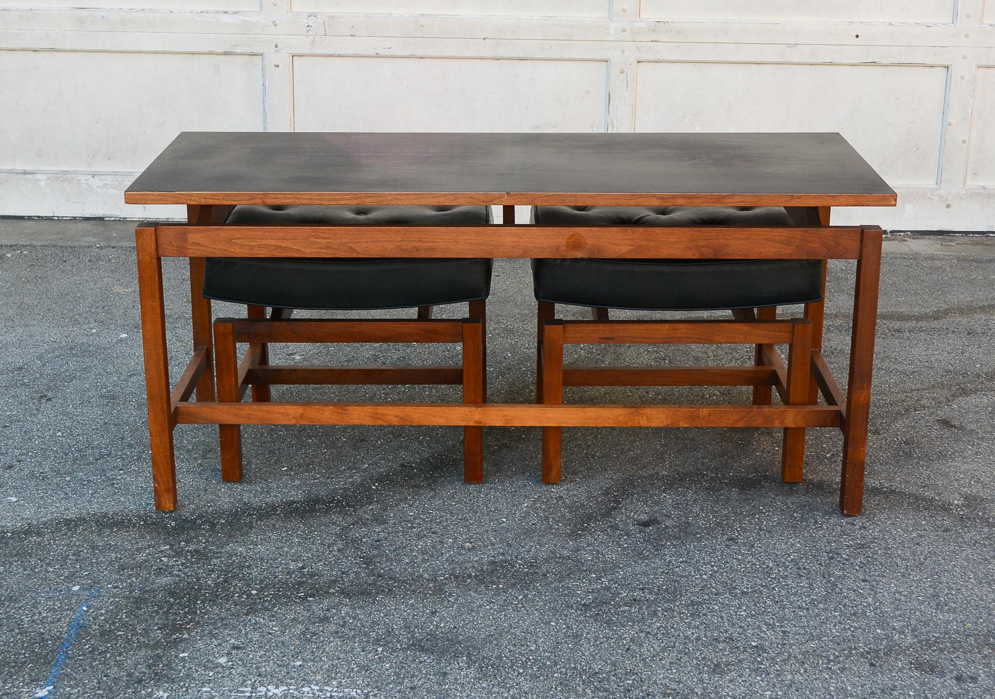 Walnut and Laminate Table with a Pair of Stools by Richbilt Mfg. For Sale 10
