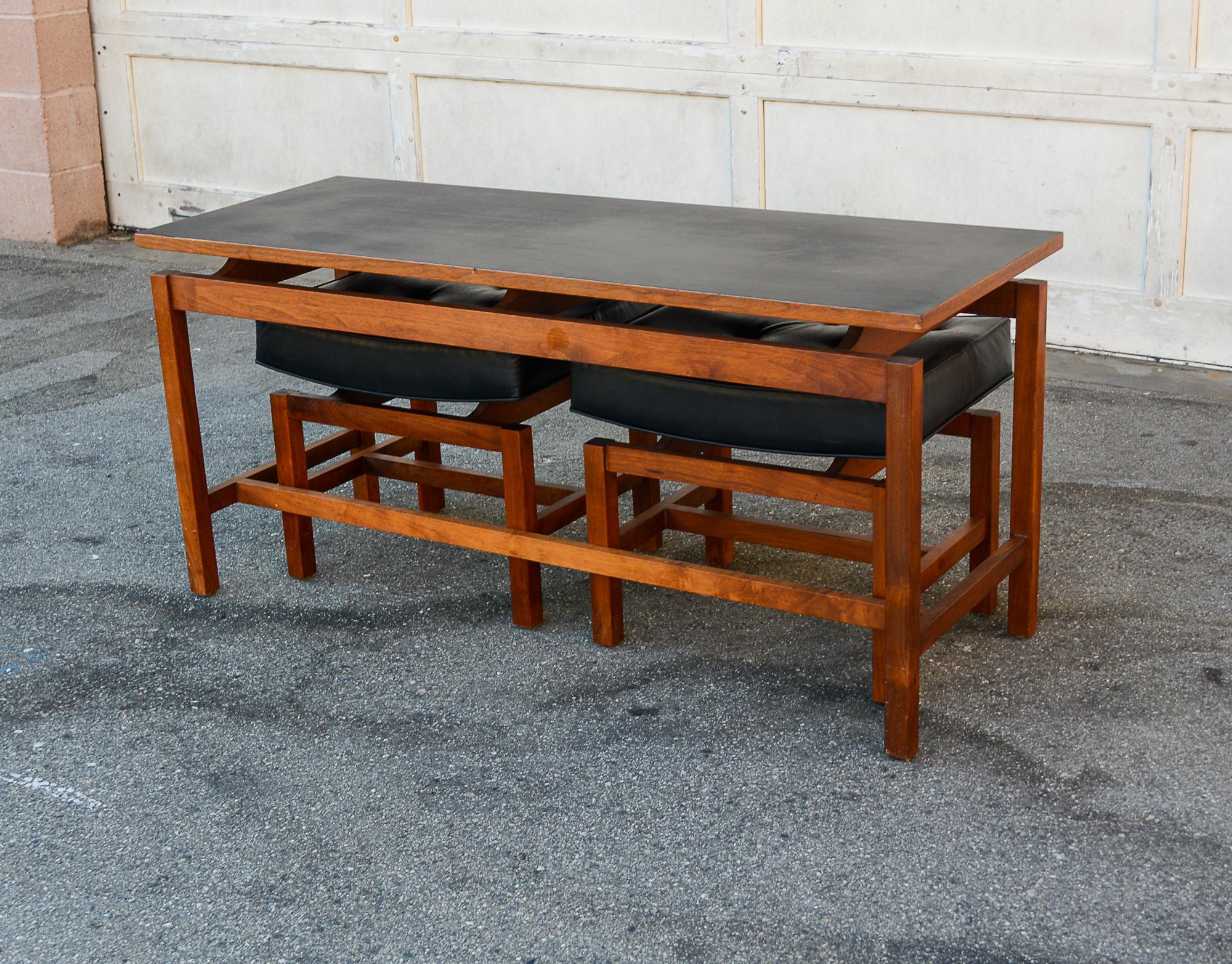 Walnut and Laminate Table with a Pair of Stools by Richbilt Mfg. For Sale 11