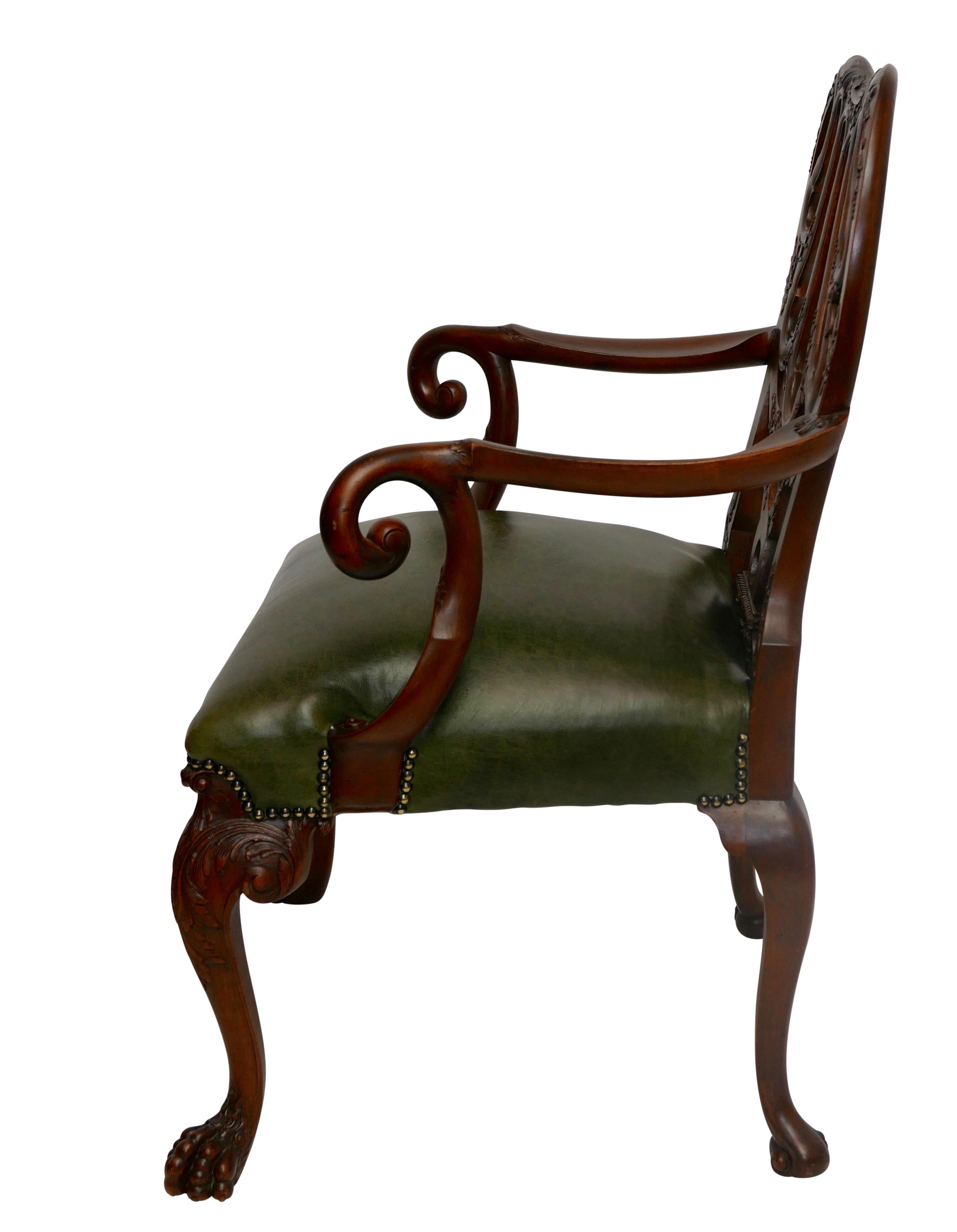 Walnut and Leather Armchair Desk Chair after Giles Grendey, Late 19th Century For Sale 3