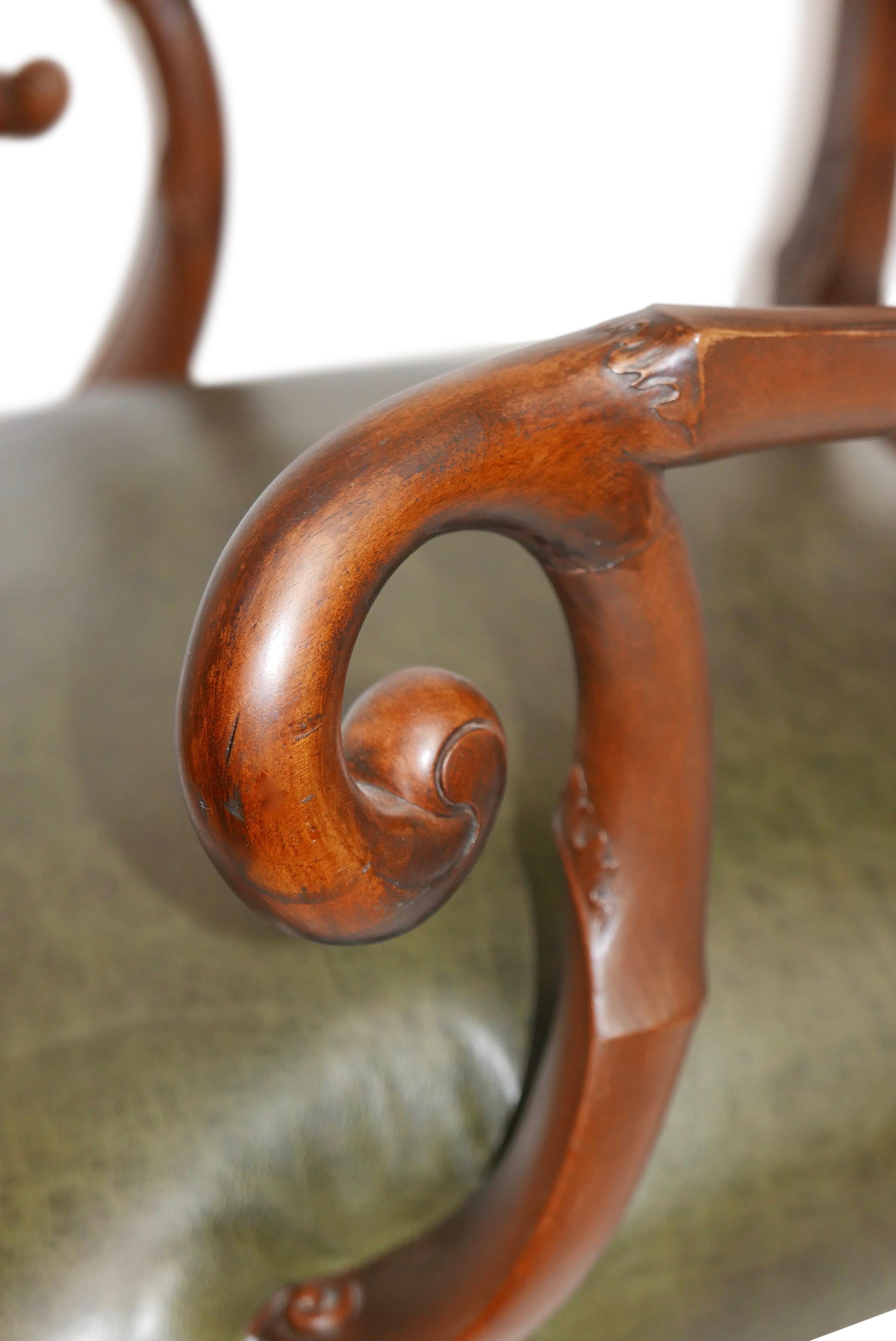 Walnut and Leather Armchair Desk Chair after Giles Grendey, Late 19th Century For Sale 4
