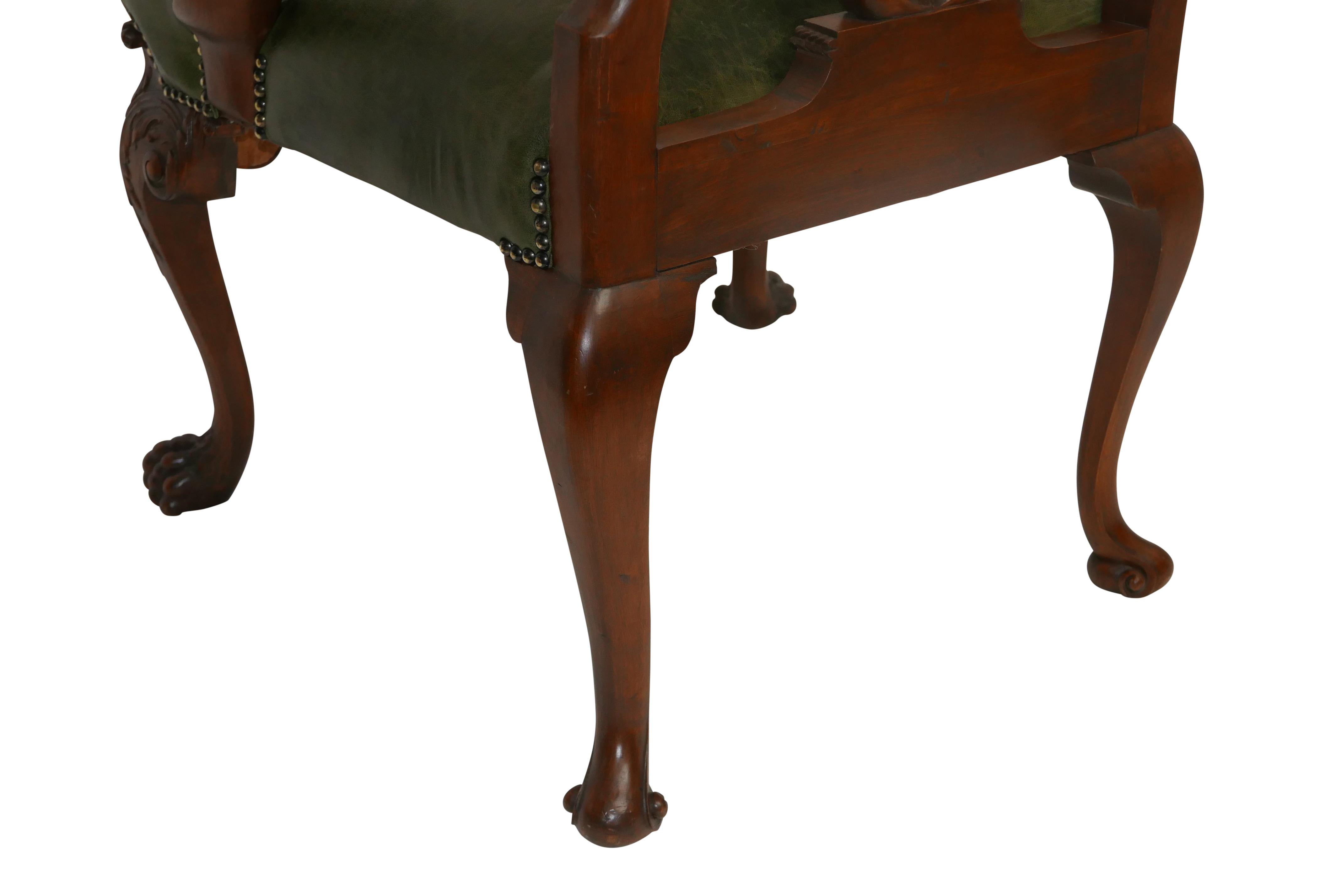 Walnut and Leather Armchair Desk Chair after Giles Grendey, Late 19th Century For Sale 4