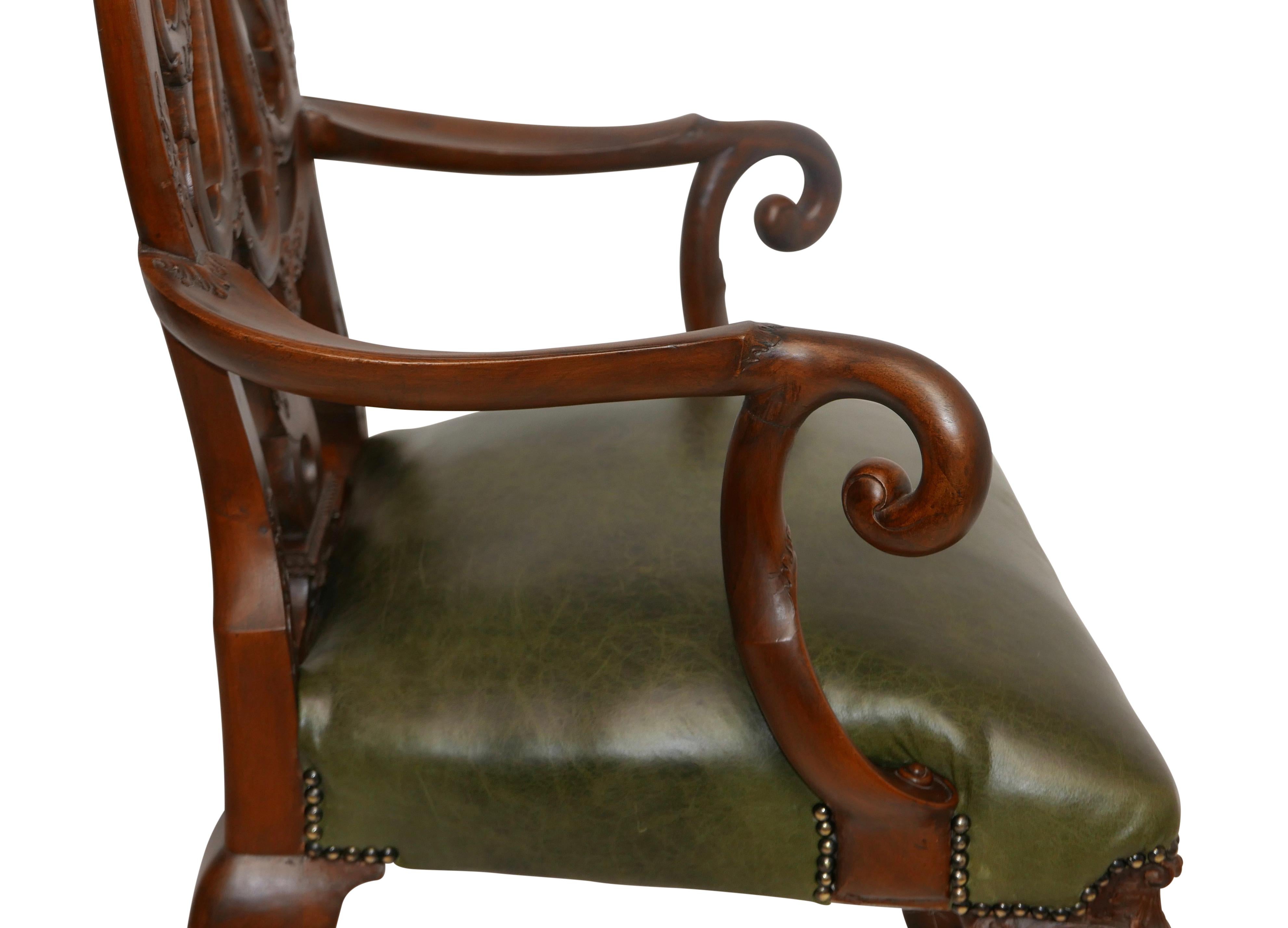Walnut and Leather Armchair Desk Chair after Giles Grendey, Late 19th Century For Sale 2