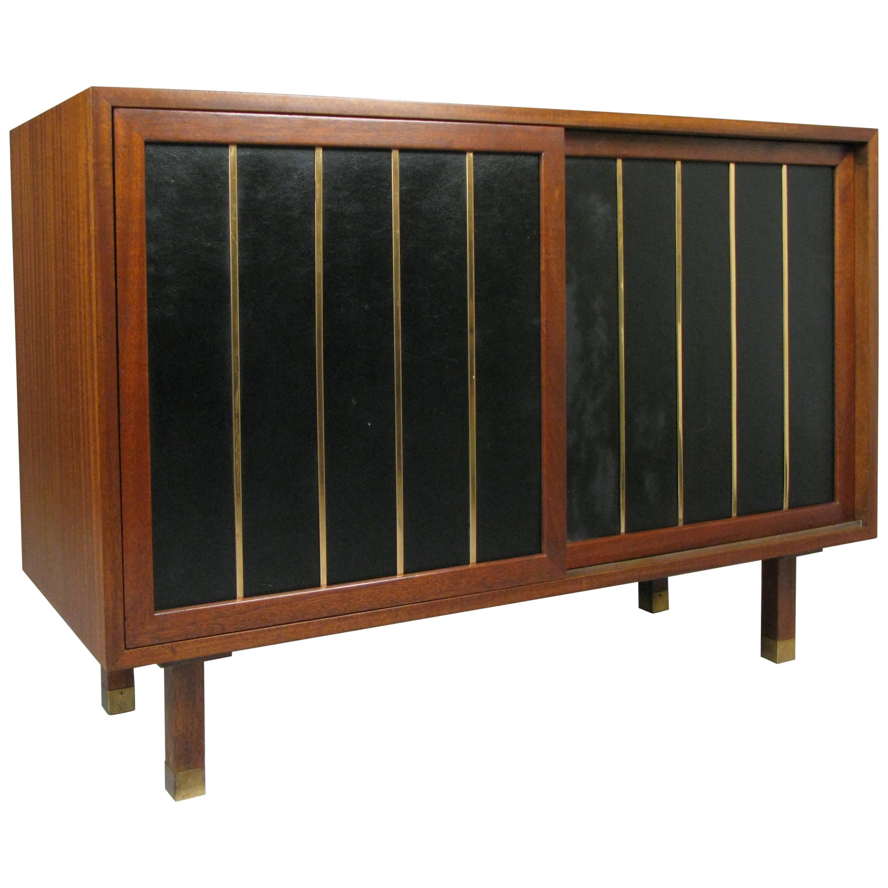 Walnut and Leather Cabinet by Harvey Probber